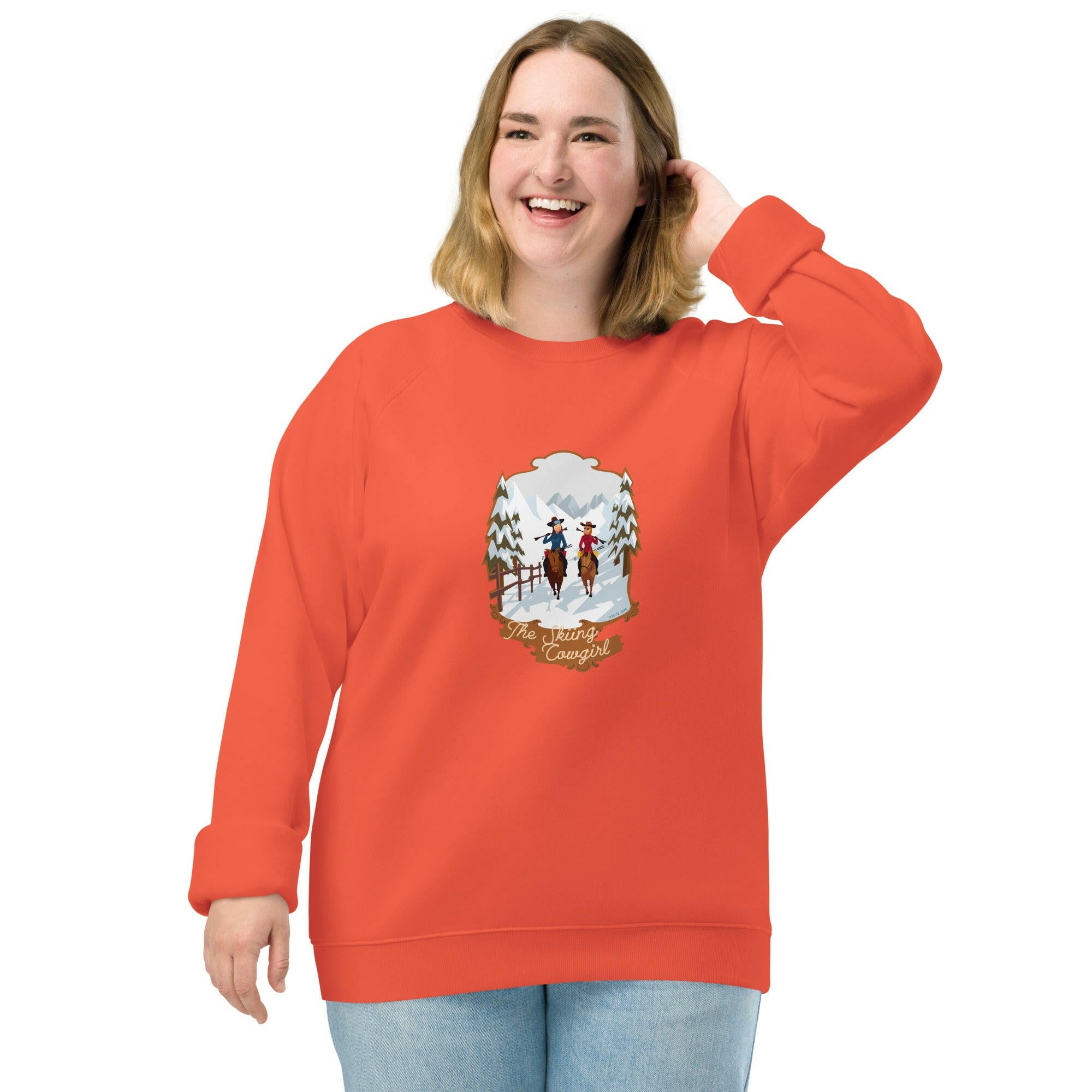 Unisex organic raglan sweatshirt The Skiing Cowgirl