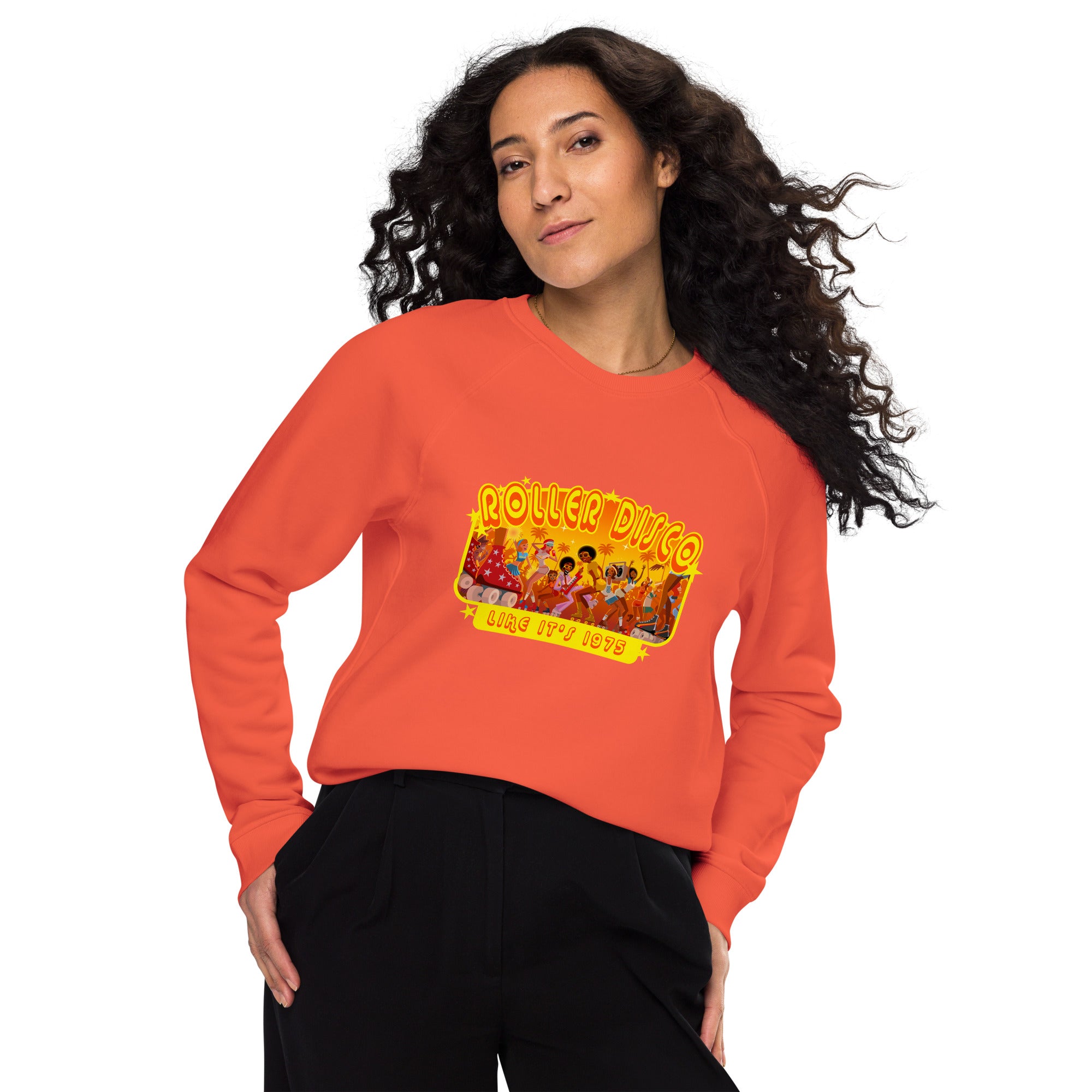 Unisex organic raglan sweatshirt Roller Disco 1975