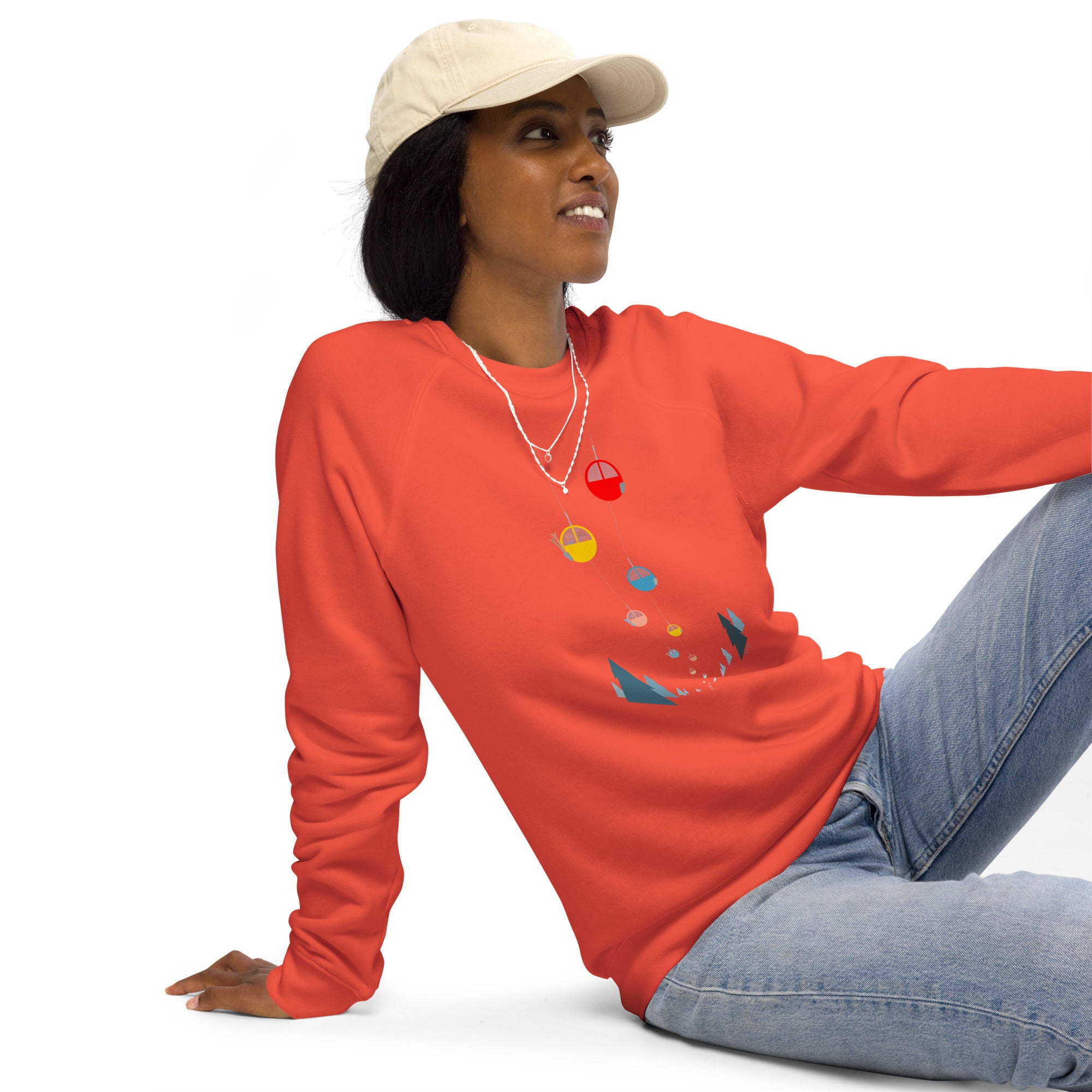 Unisex organic raglan sweatshirt Gondolas in the mist