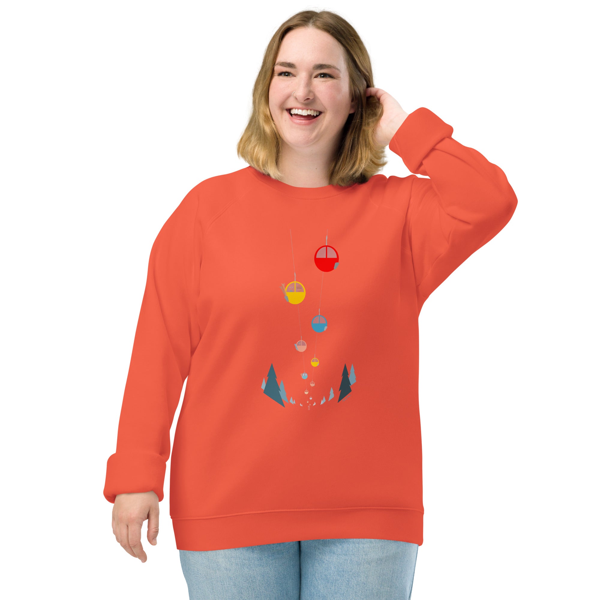 Unisex organic raglan sweatshirt Gondolas in the mist