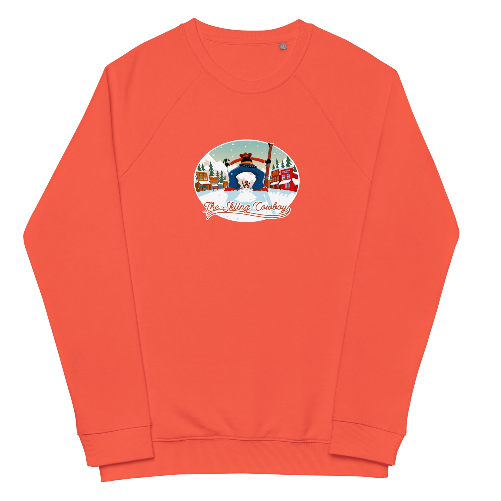 Unisex organic raglan sweatshirt Ski Fight at OK Corral (front & back)