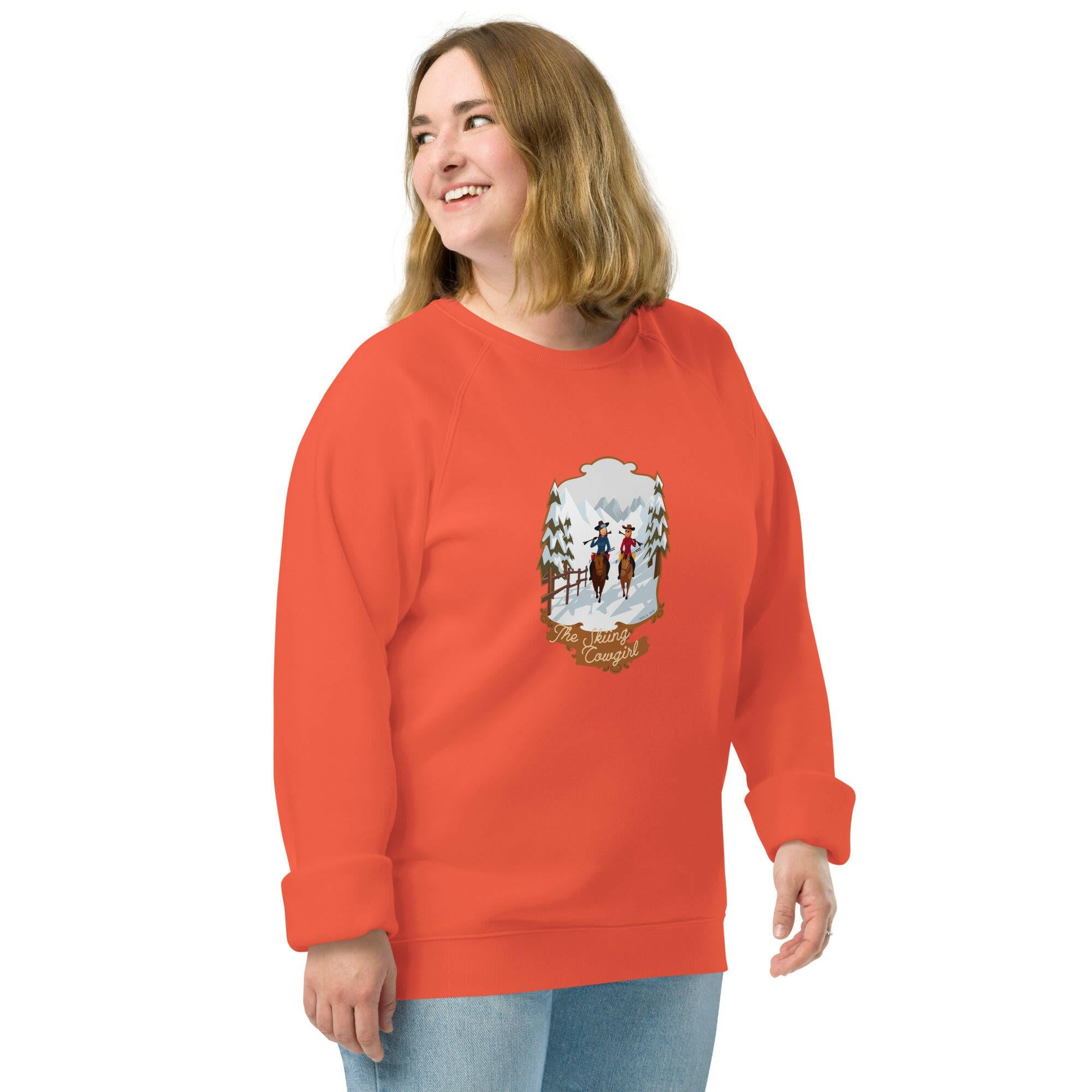 Unisex organic raglan sweatshirt The Skiing Cowgirl