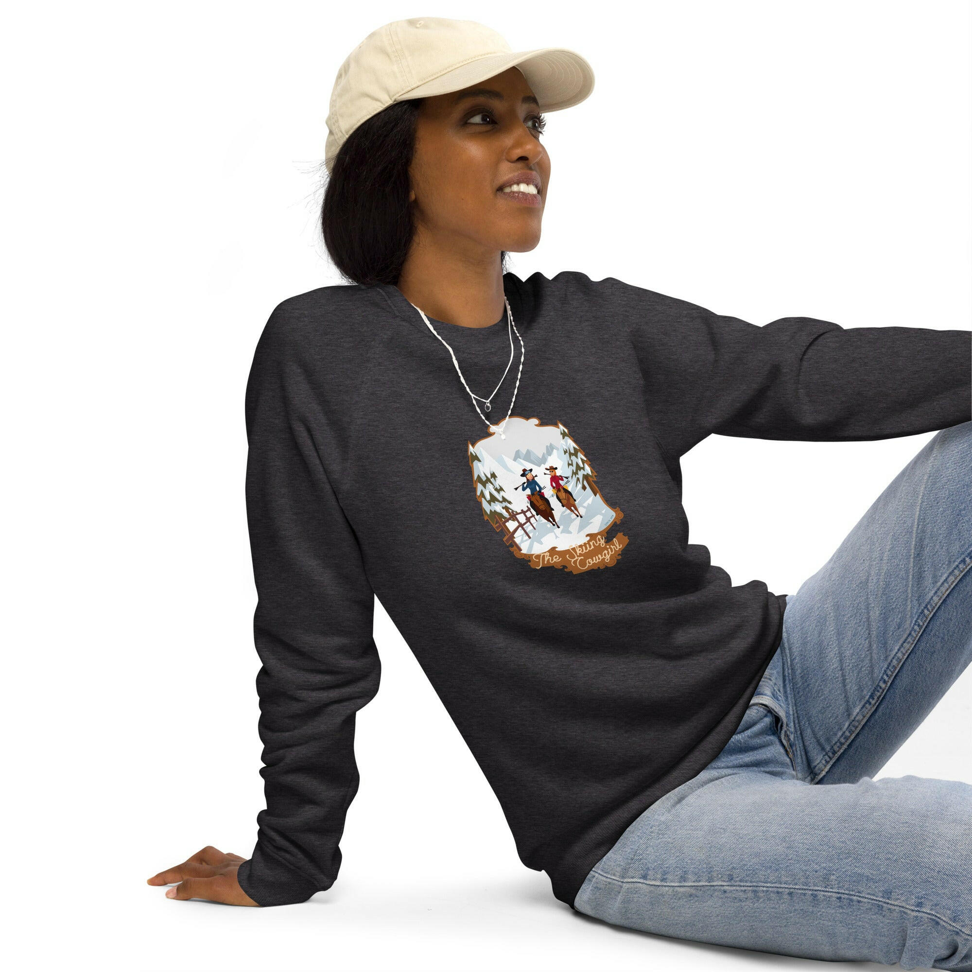 Unisex organic raglan sweatshirt The Skiing Cowgirl