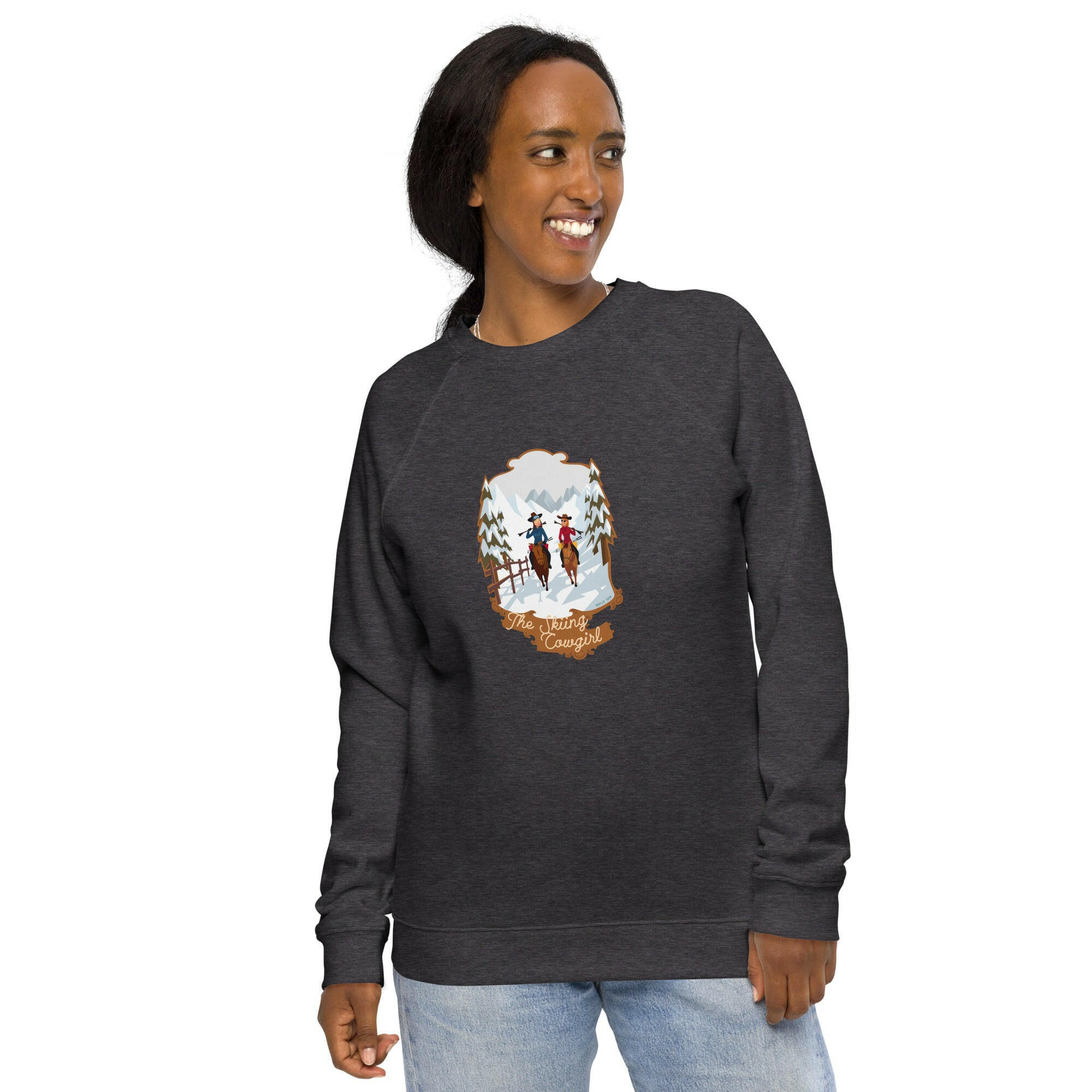 Unisex organic raglan sweatshirt The Skiing Cowgirl