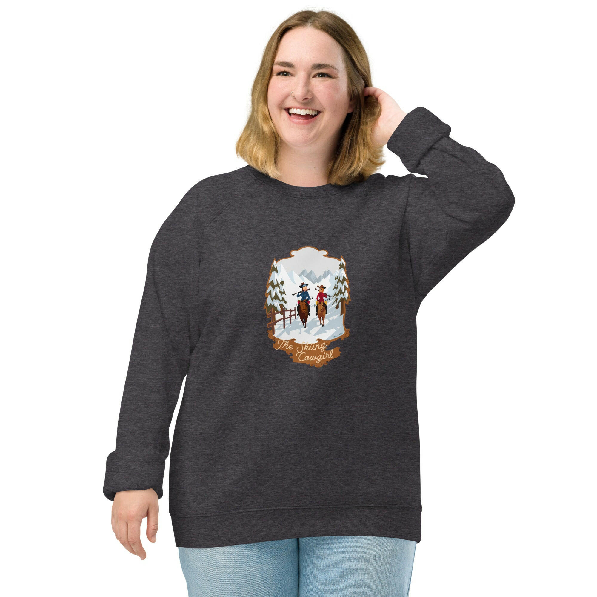 Unisex organic raglan sweatshirt The Skiing Cowgirl