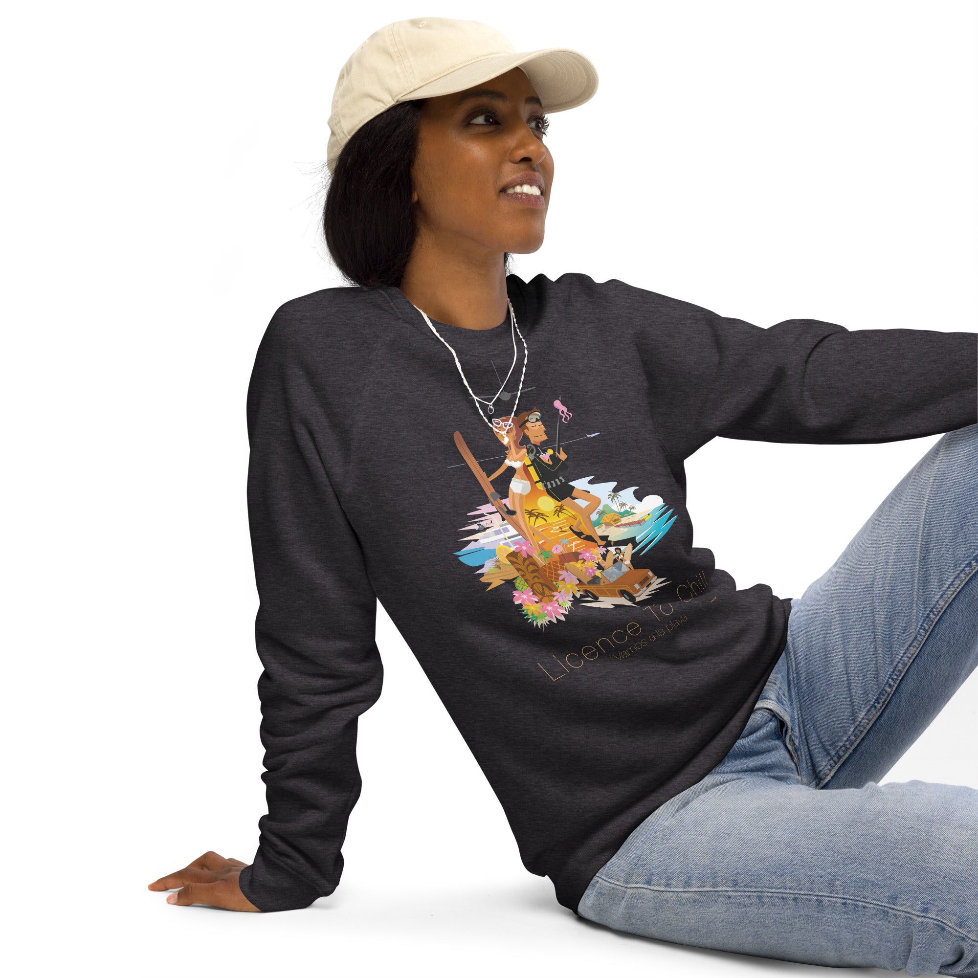 Unisex organic raglan sweatshirt License to Chill Vamos a la Playa