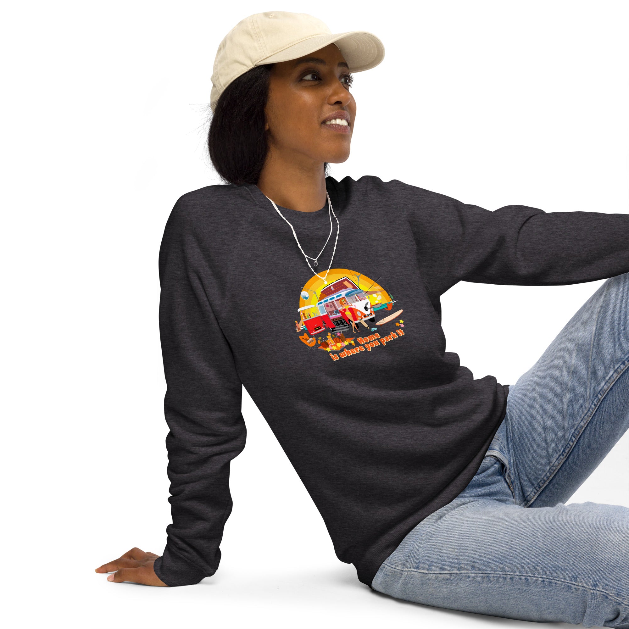 Unisex organic raglan sweatshirt Ultra Combi Home is where you park it