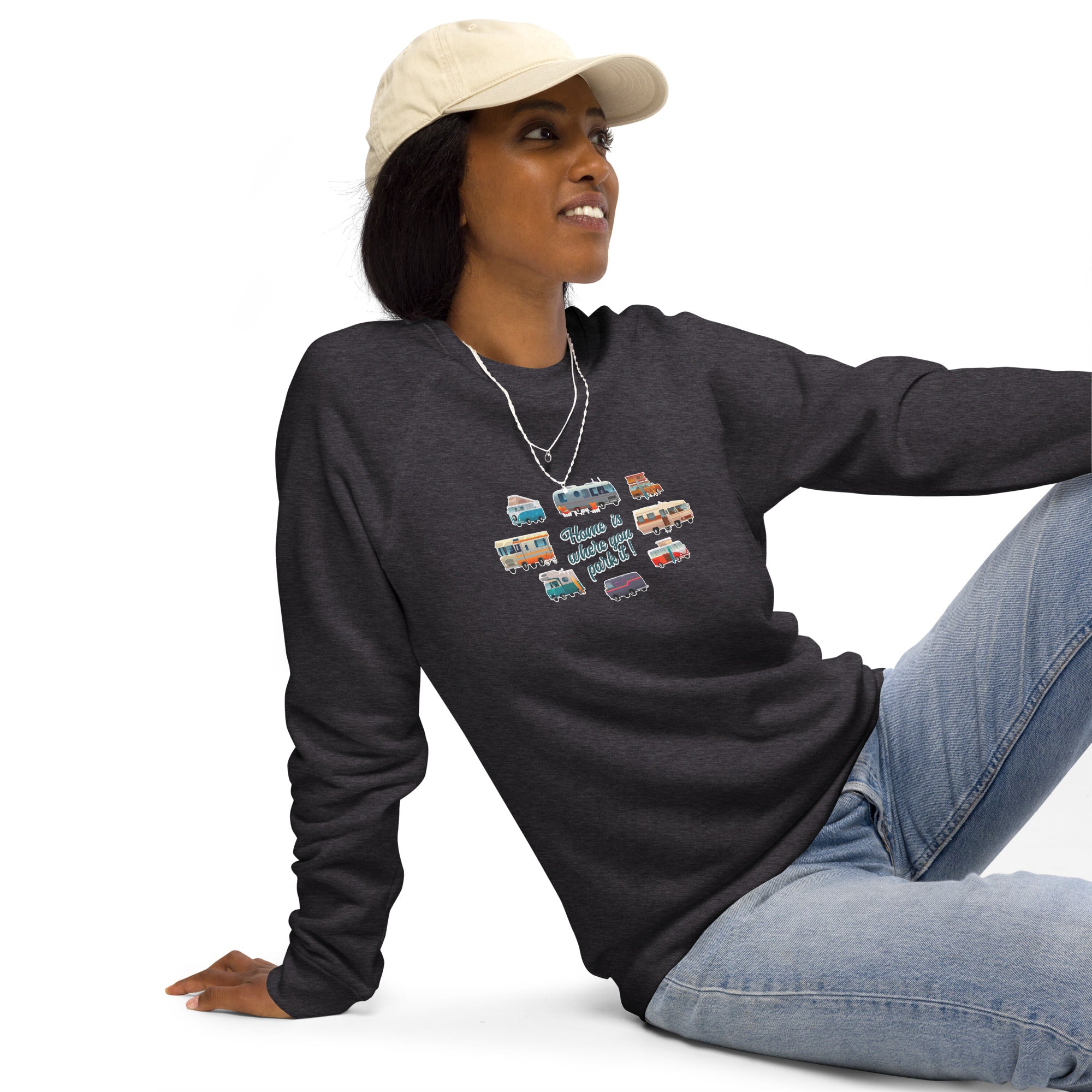 Unisex organic raglan sweatshirt Square Vintage Campers