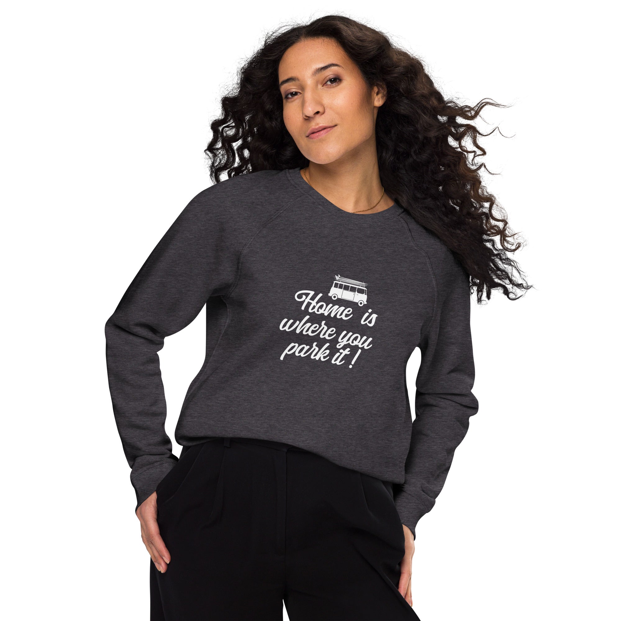 Sweatshirt écologique raglan unisexe White Surf Combi Home is where you park it