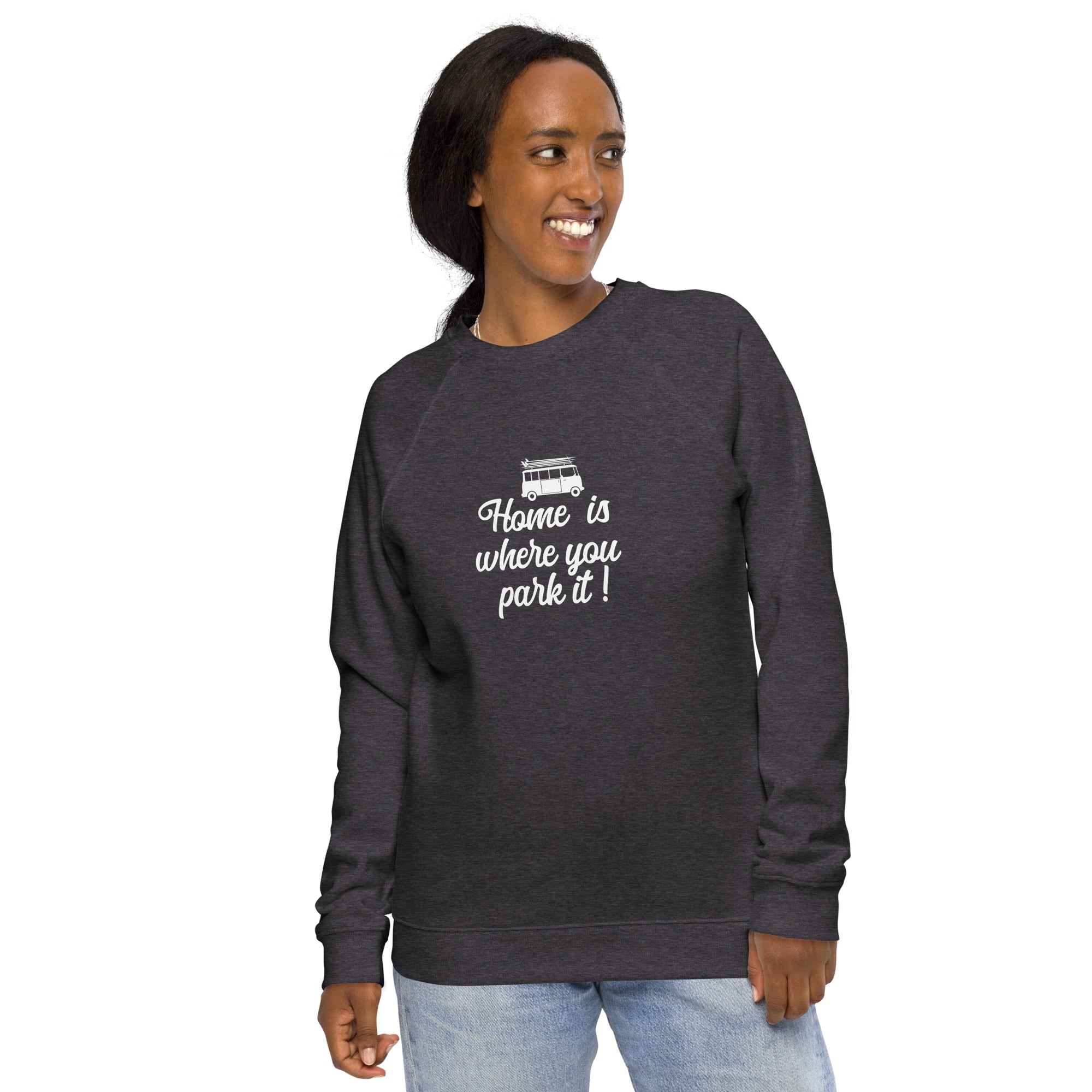 Sweatshirt écologique raglan unisexe White Surf Combi Home is where you park it