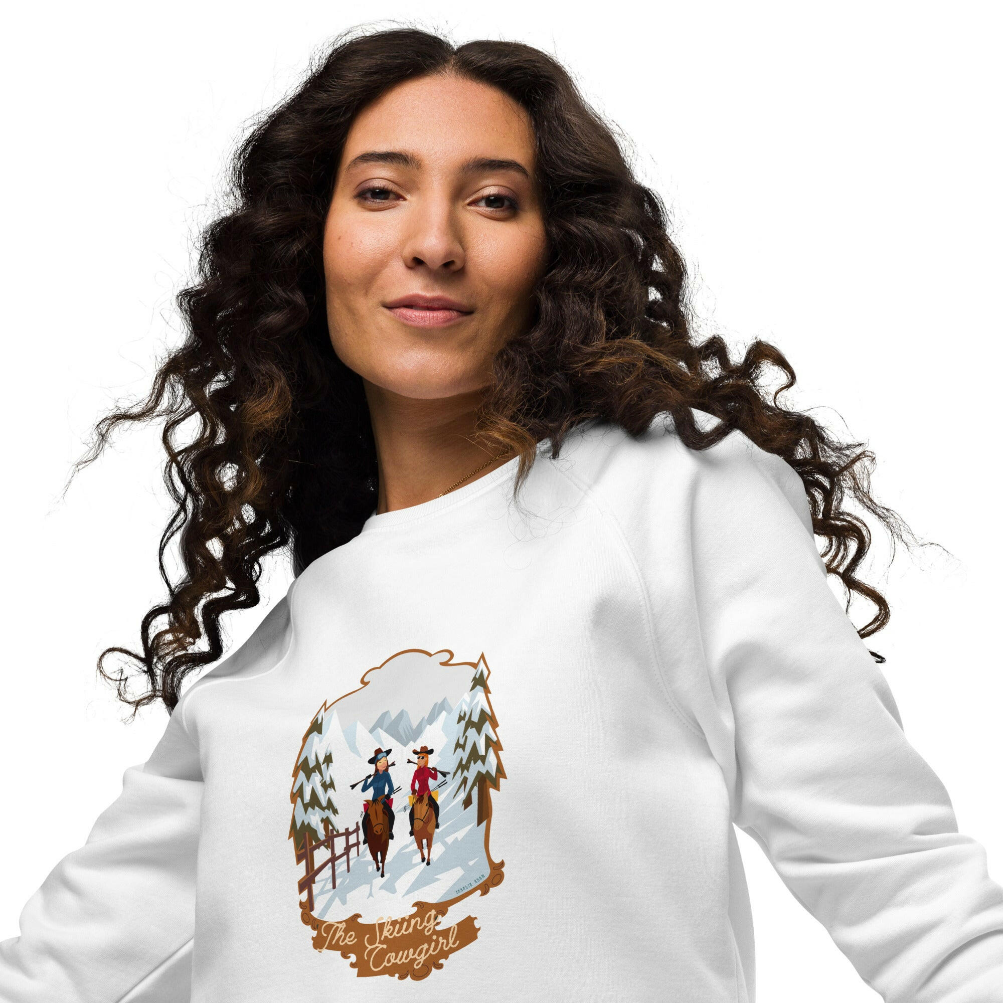 Unisex organic raglan sweatshirt The Skiing Cowgirl