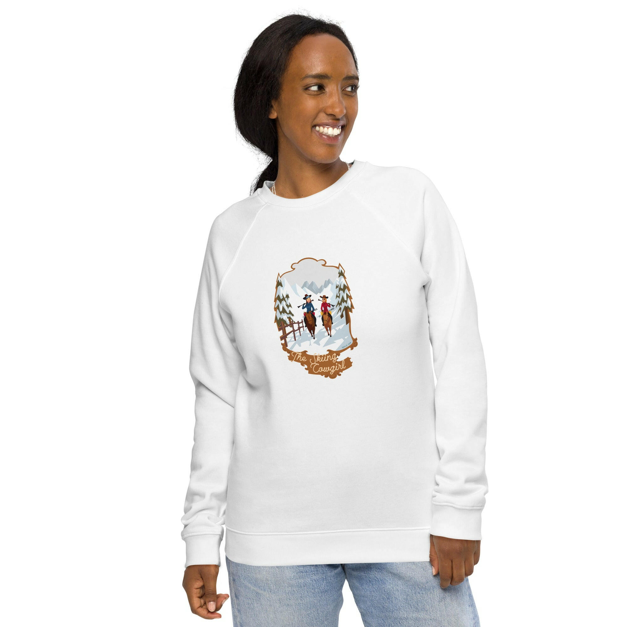 Unisex organic raglan sweatshirt The Skiing Cowgirl