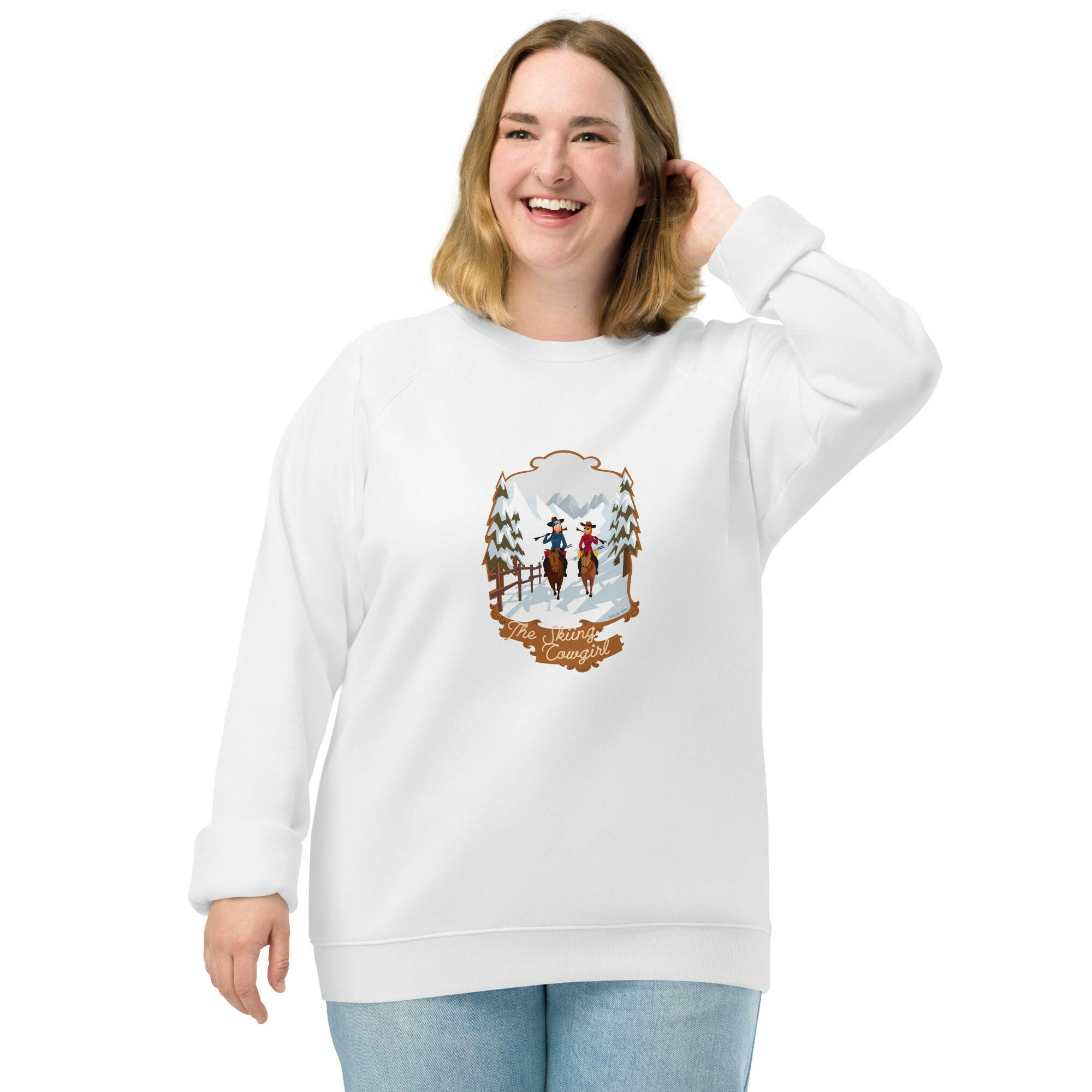 Unisex organic raglan sweatshirt The Skiing Cowgirl