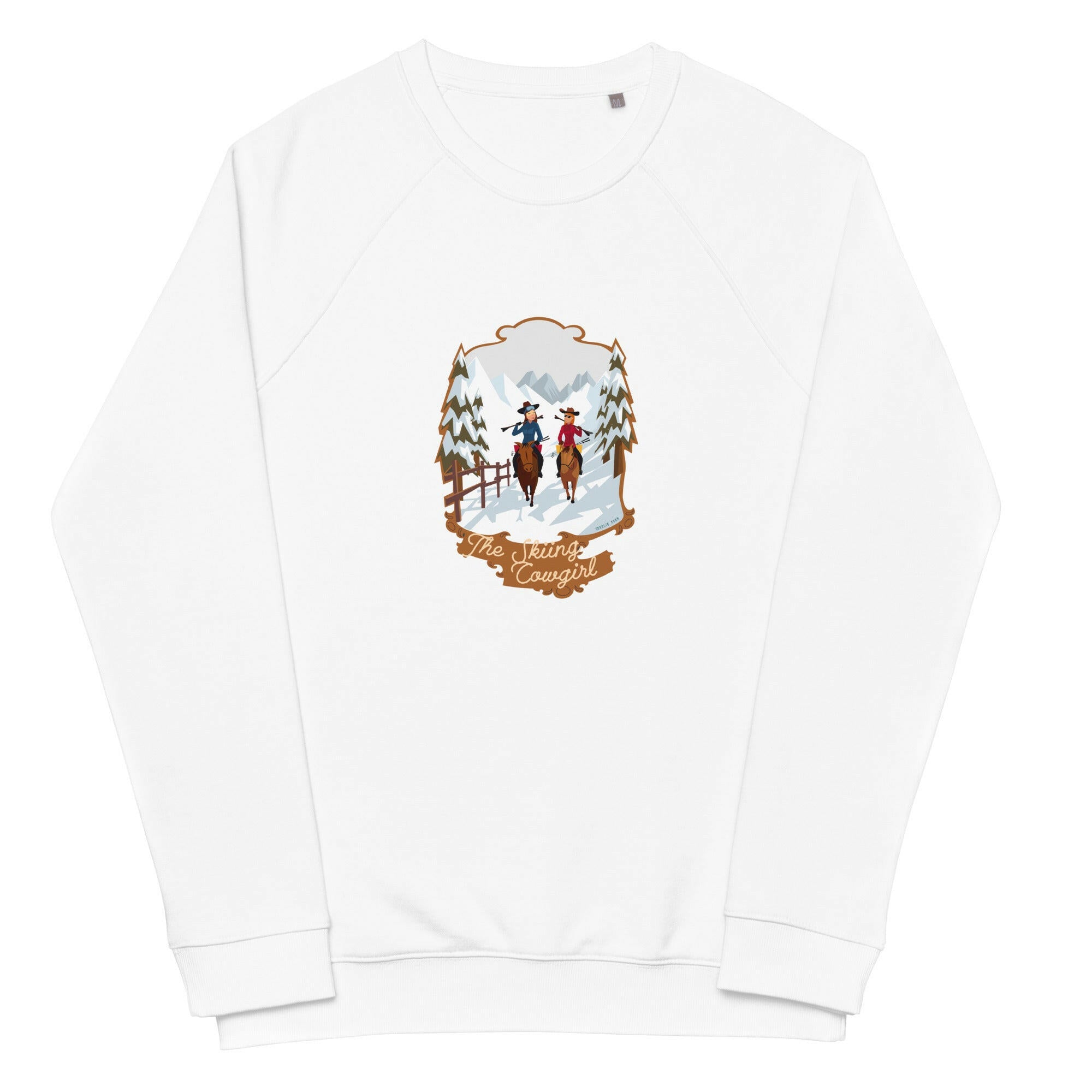 Unisex organic raglan sweatshirt The Skiing Cowgirl