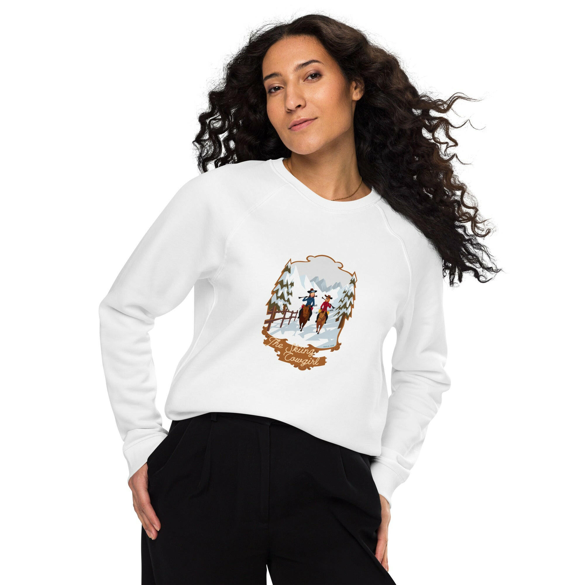 Unisex organic raglan sweatshirt The Skiing Cowgirl