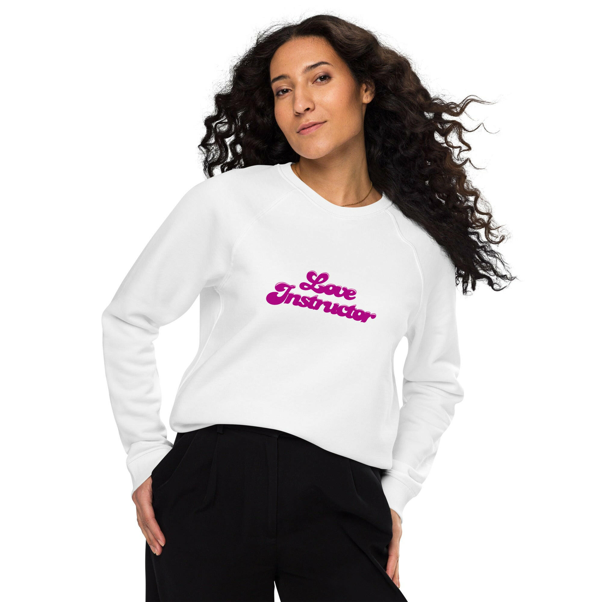 Unisex organic raglan sweatshirt Love Instructor