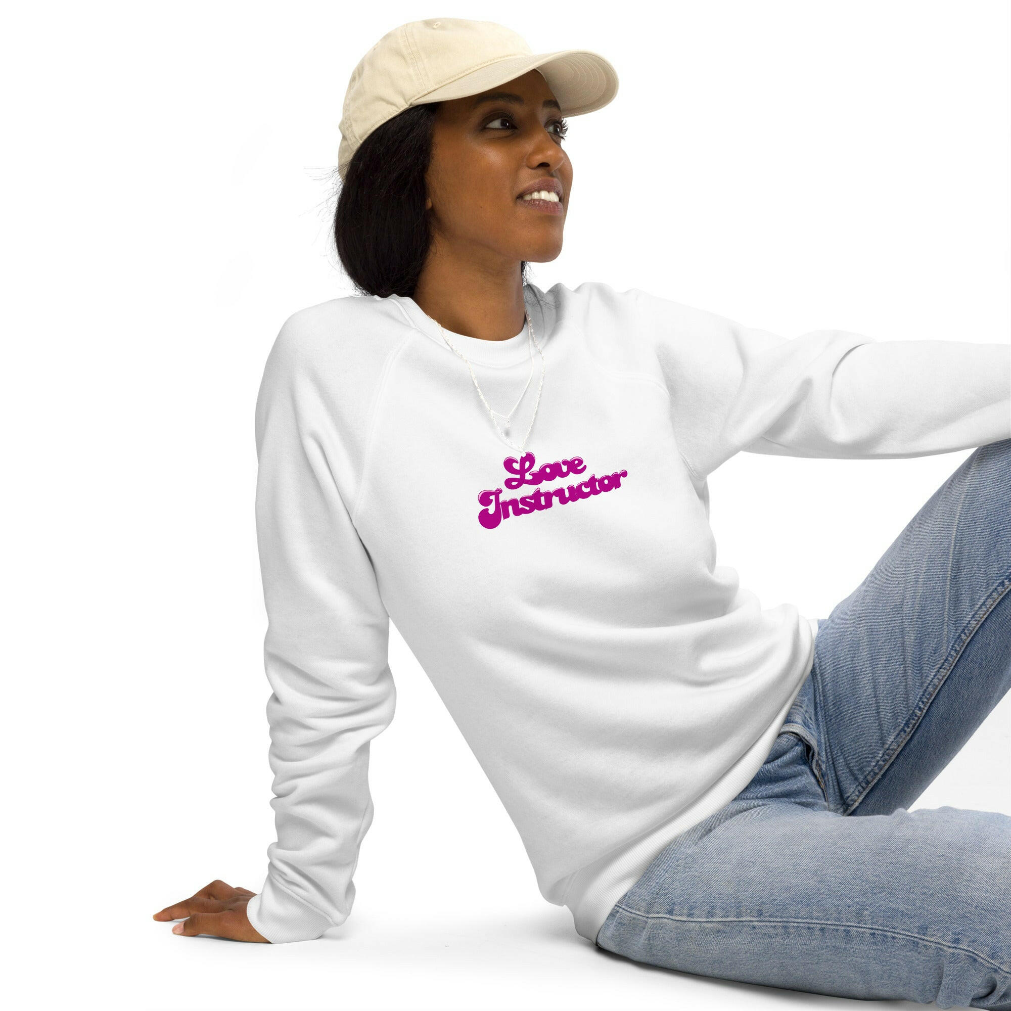 Unisex organic raglan sweatshirt Love Instructor