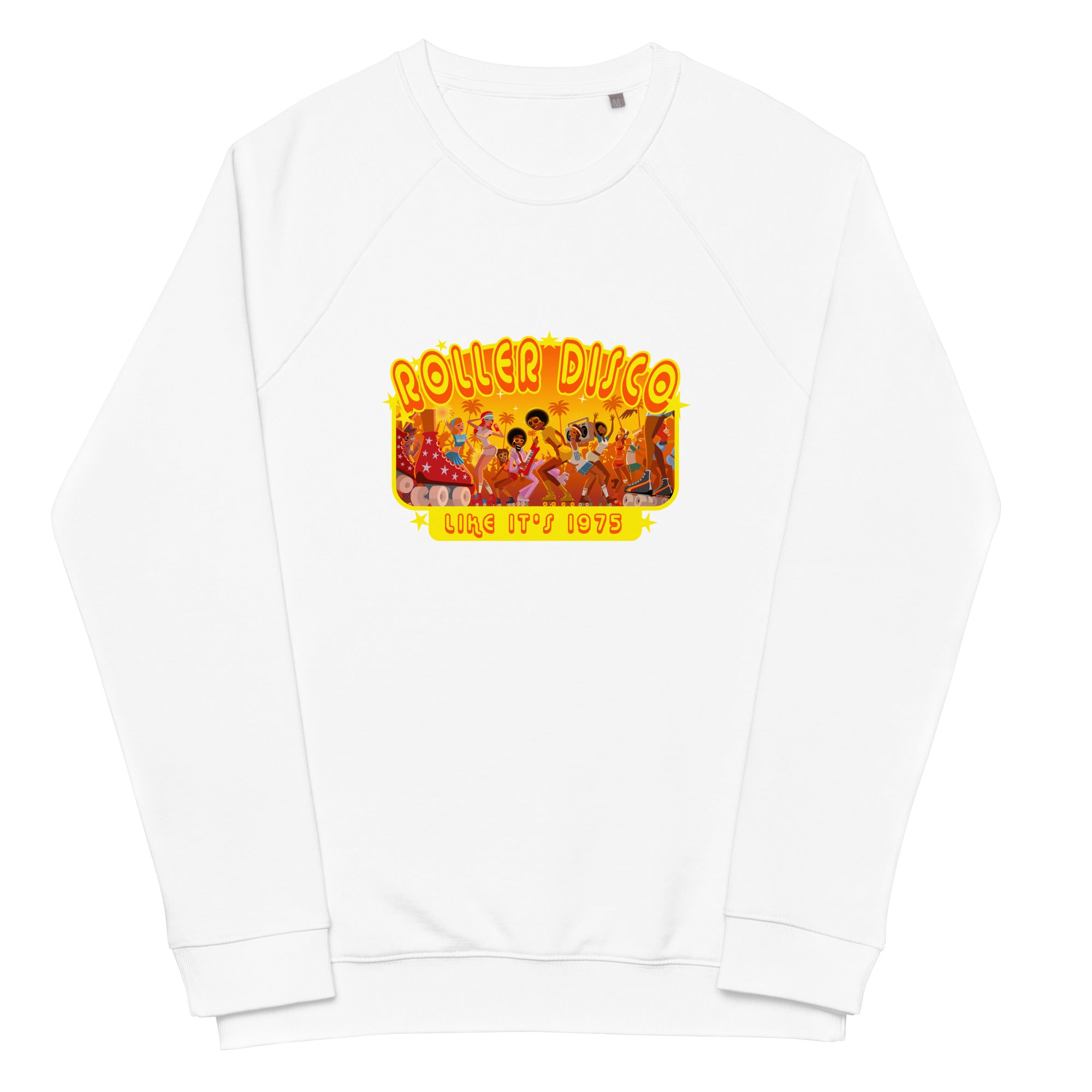 Unisex organic raglan sweatshirt Roller Disco 1975