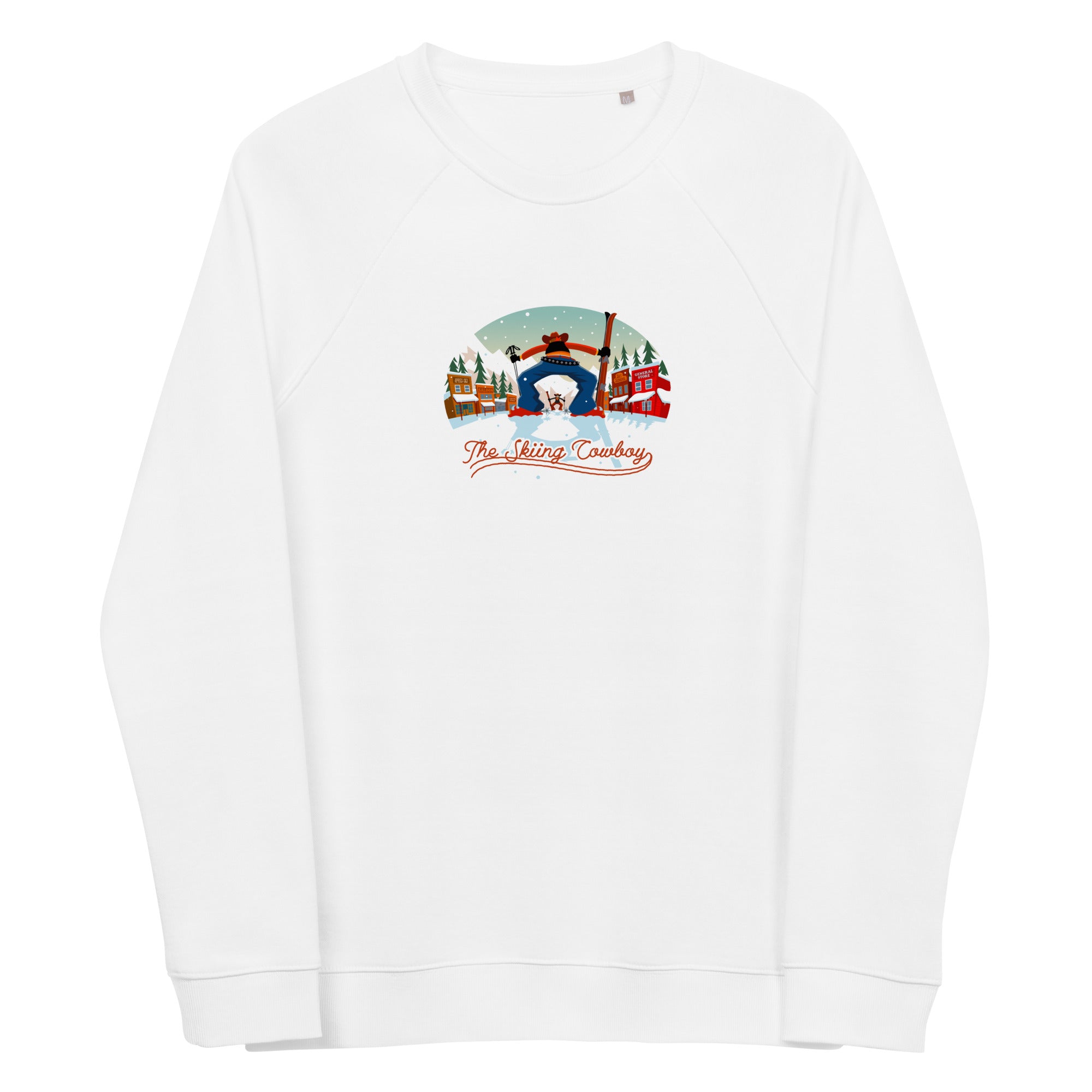 Unisex organic raglan sweatshirt Ski Fight at OK Corral (front & back)