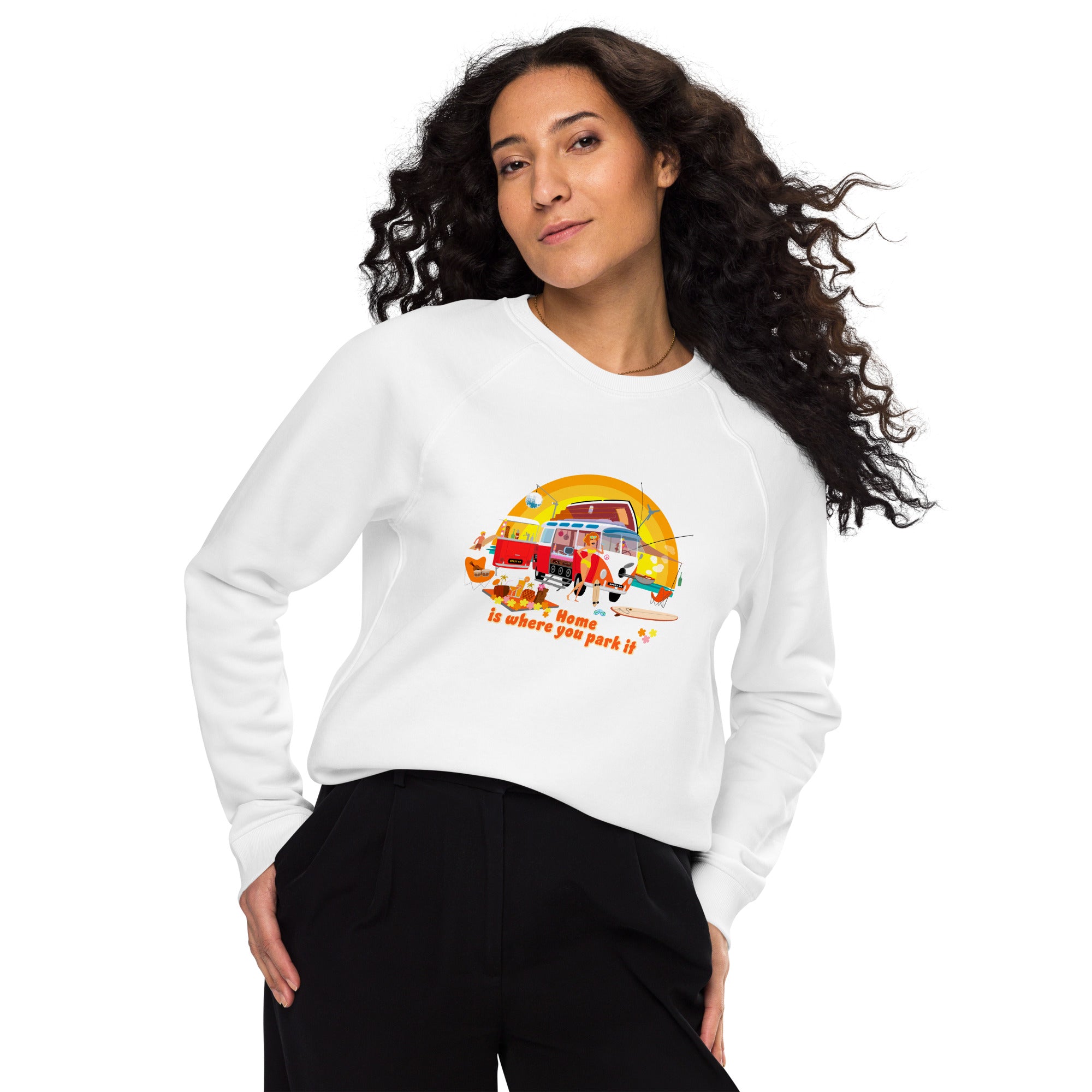 Unisex organic raglan sweatshirt Ultra Combi Home is where you park it