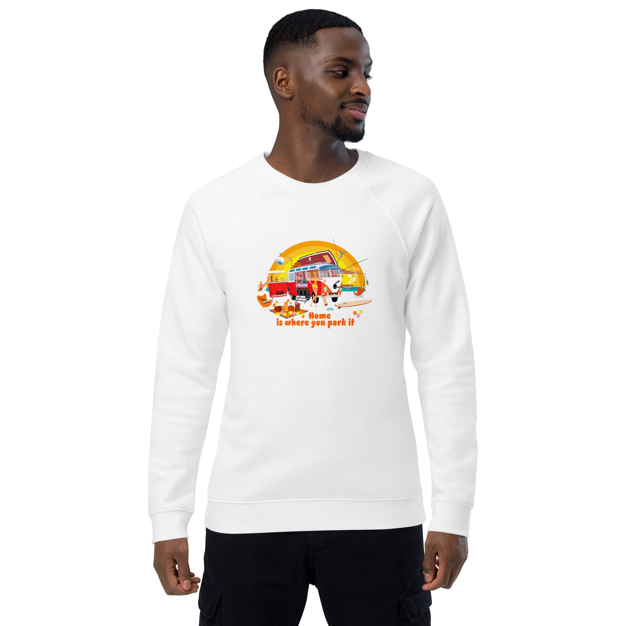 Unisex organic raglan sweatshirt Ultra Combi Home is where you park it