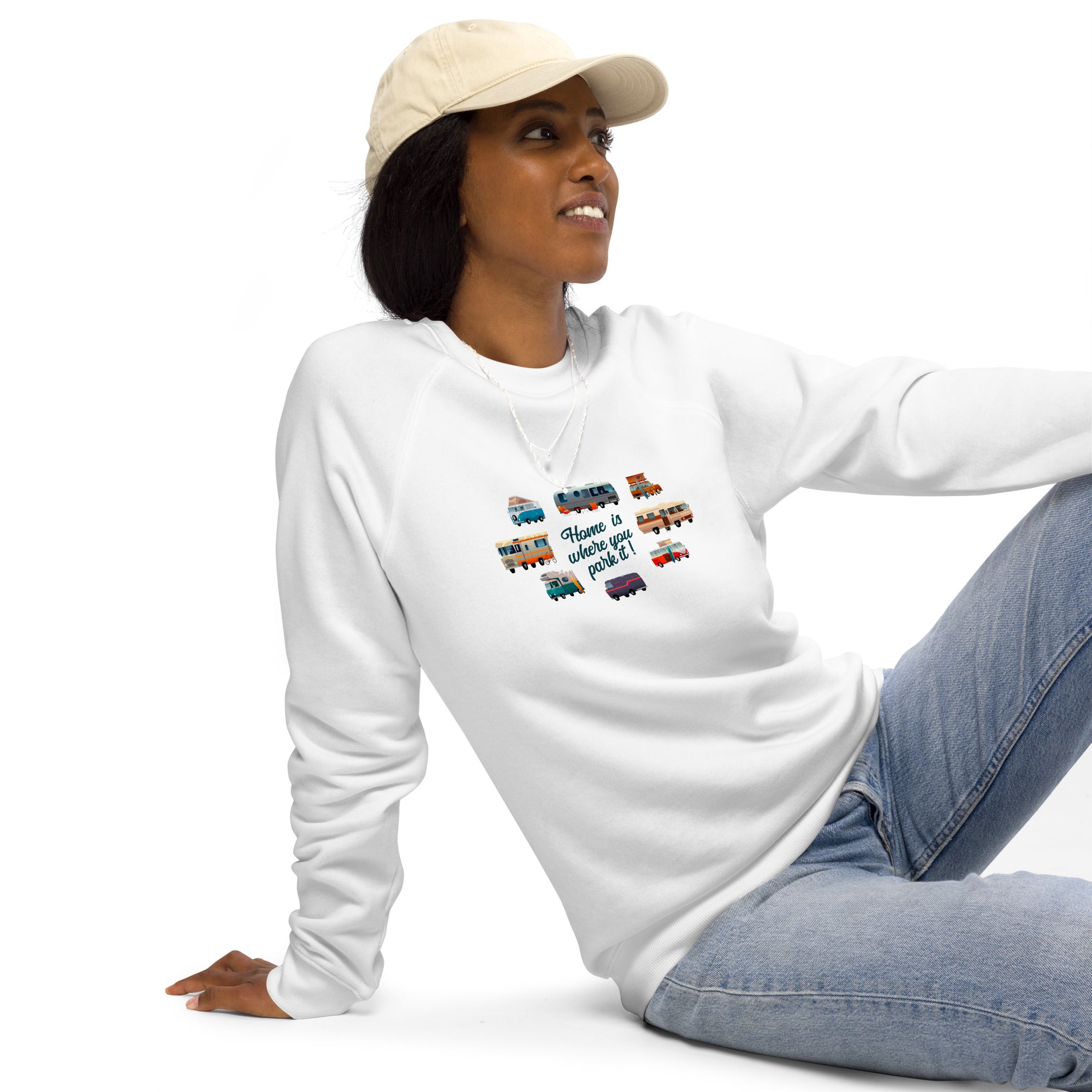 Unisex organic raglan sweatshirt Square Vintage Campers