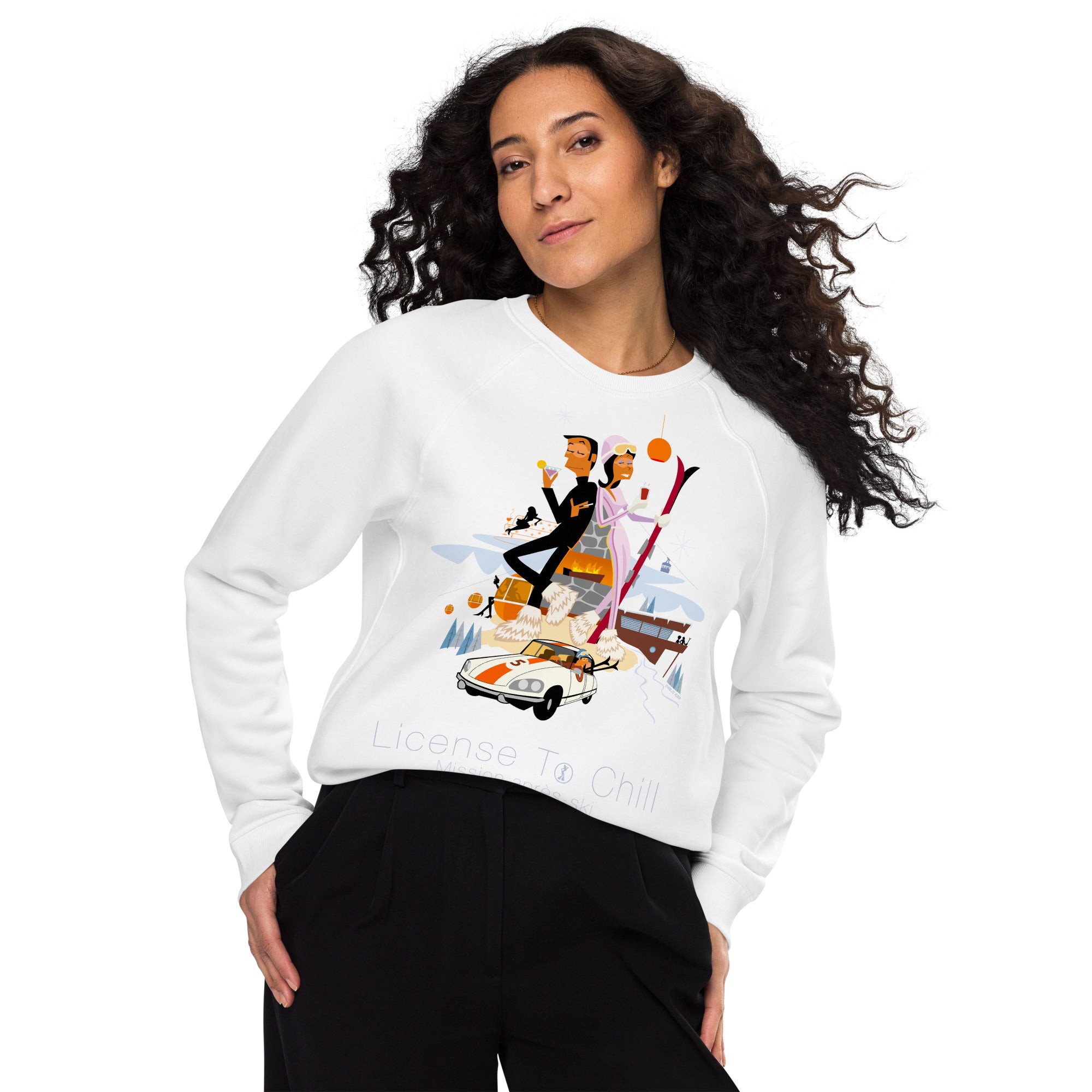 Unisex organic raglan sweatshirt License To Chill Mission Après-Ski