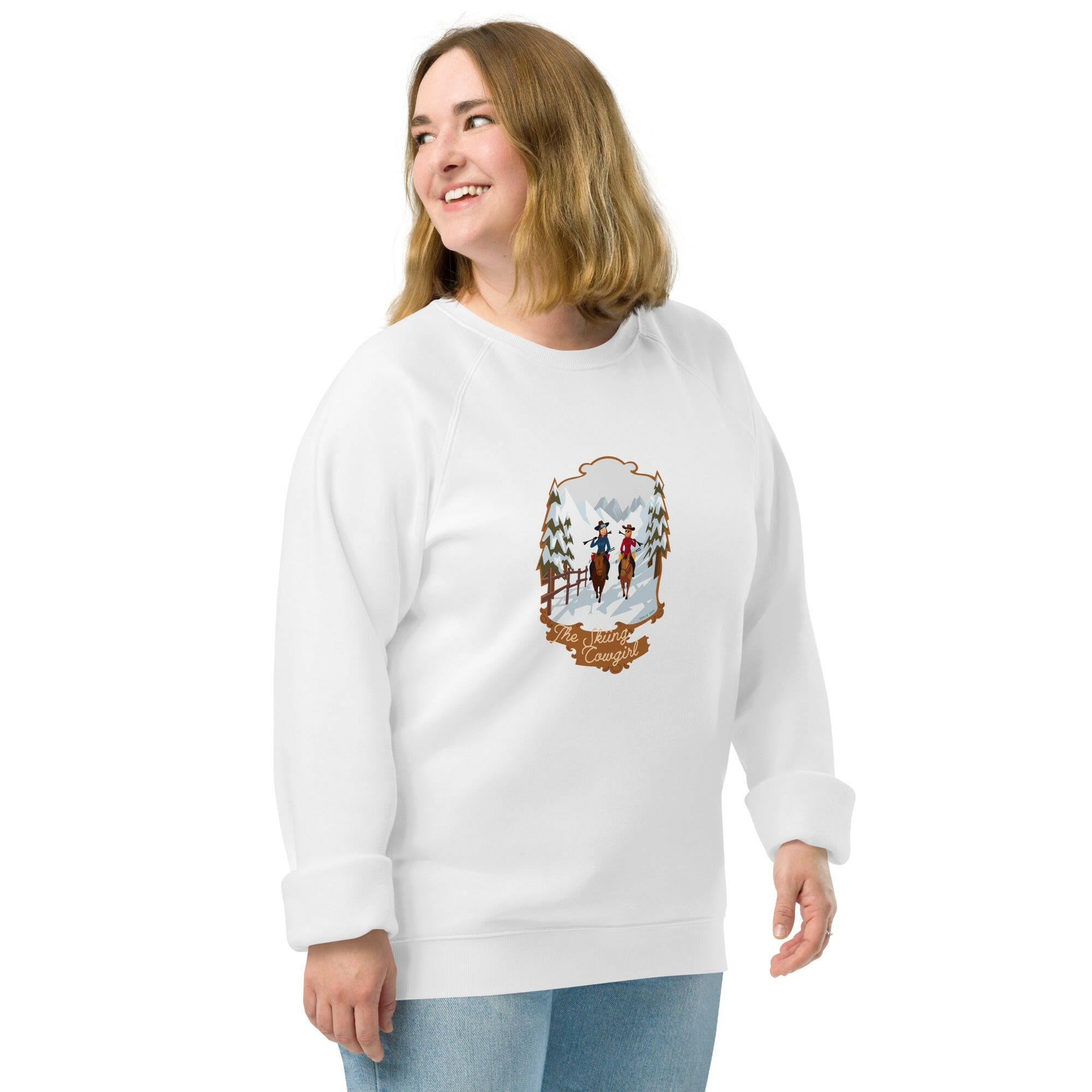 Unisex organic raglan sweatshirt The Skiing Cowgirl