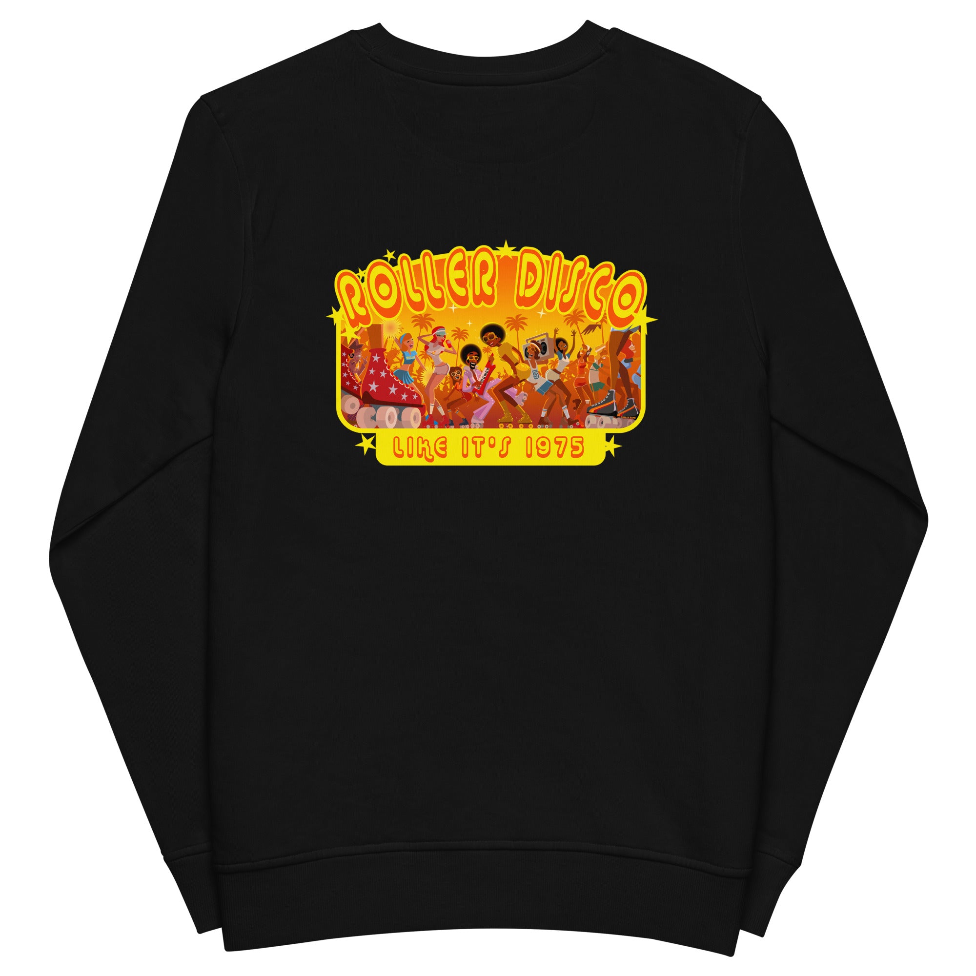 Unisex organic sweatshirt Roller Disco 1975 (front & back)