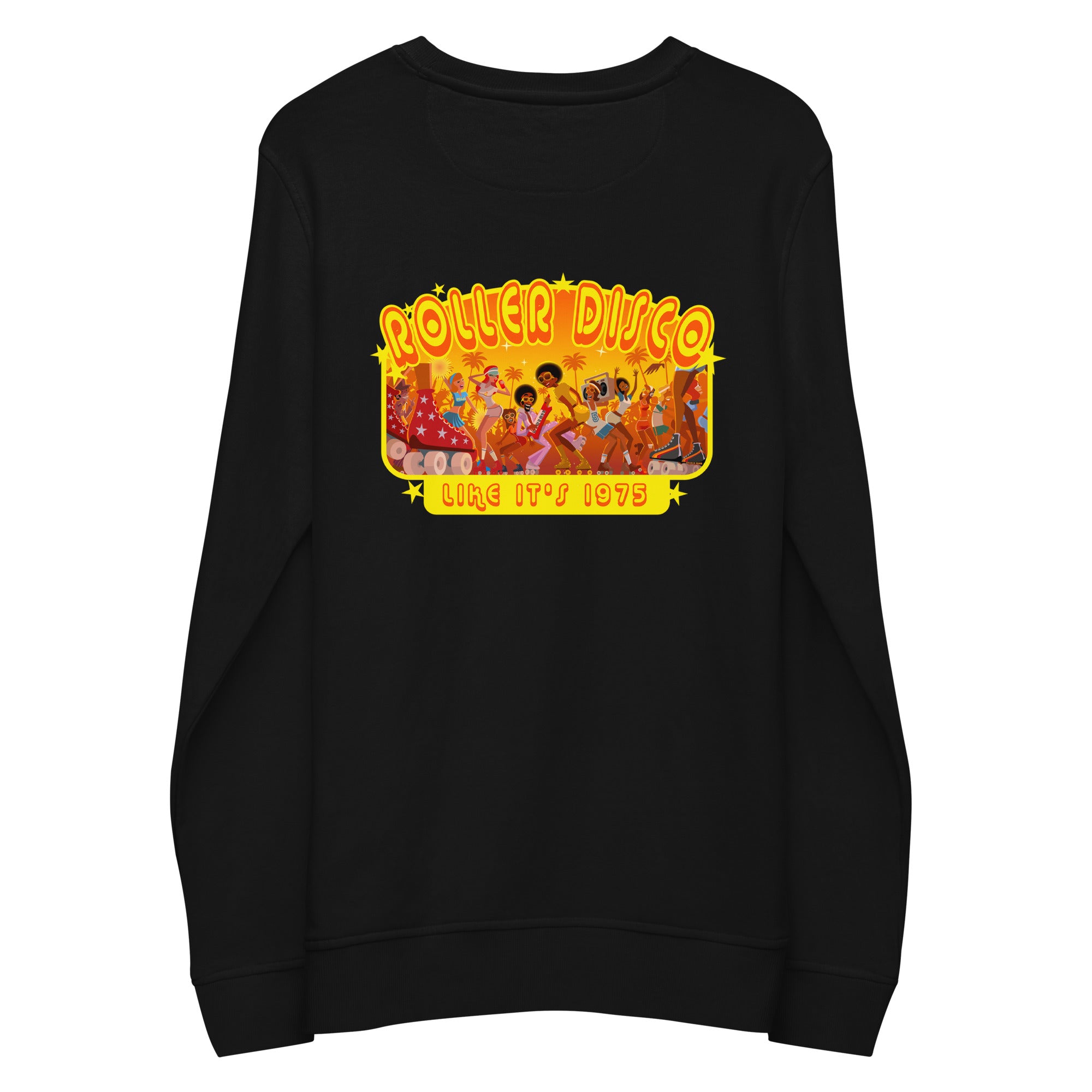 Unisex organic sweatshirt Roller Disco 1975 (front & back)