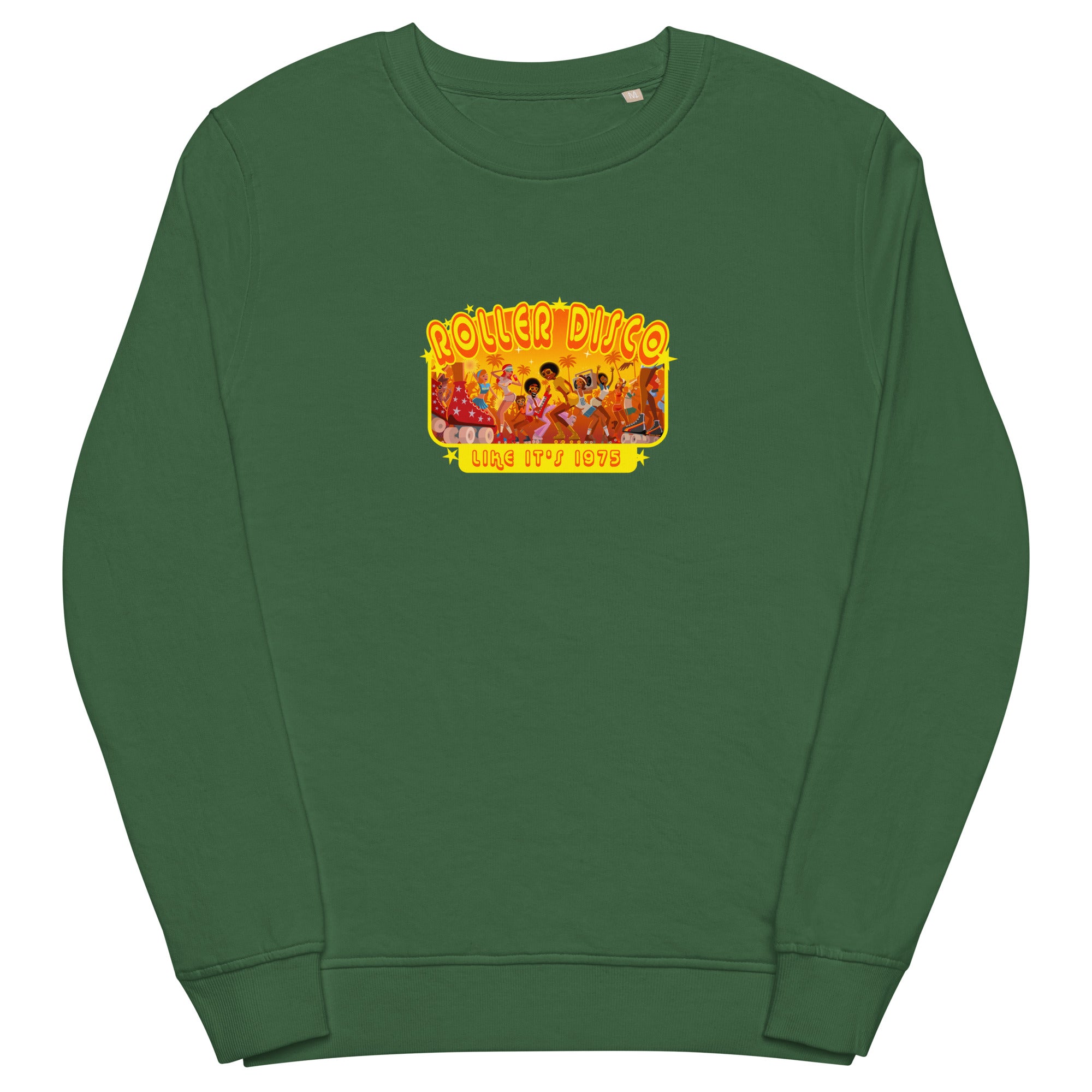 Unisex organic sweatshirt Roller Disco 1975 (front & back)