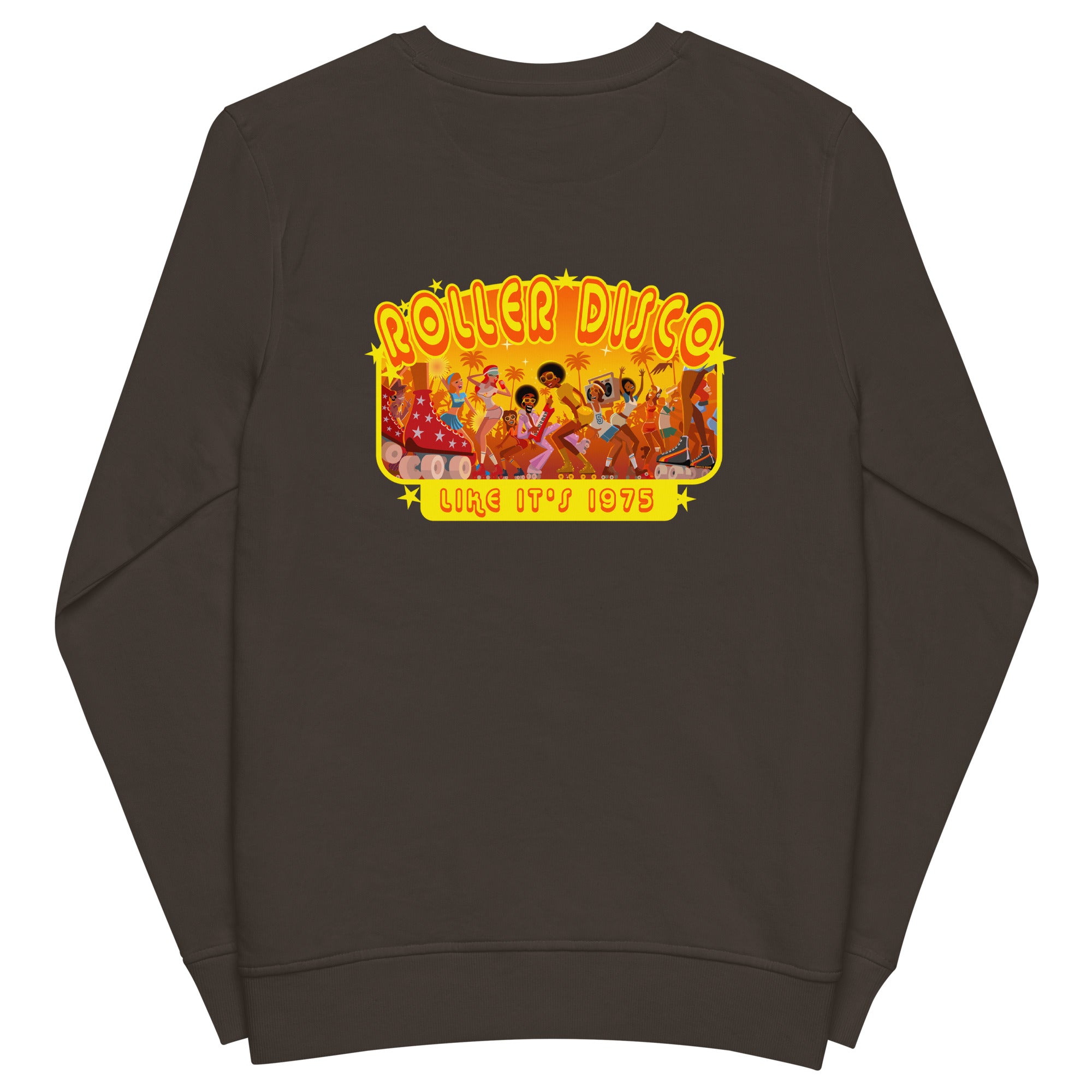 Unisex organic sweatshirt Roller Disco 1975 (front & back)