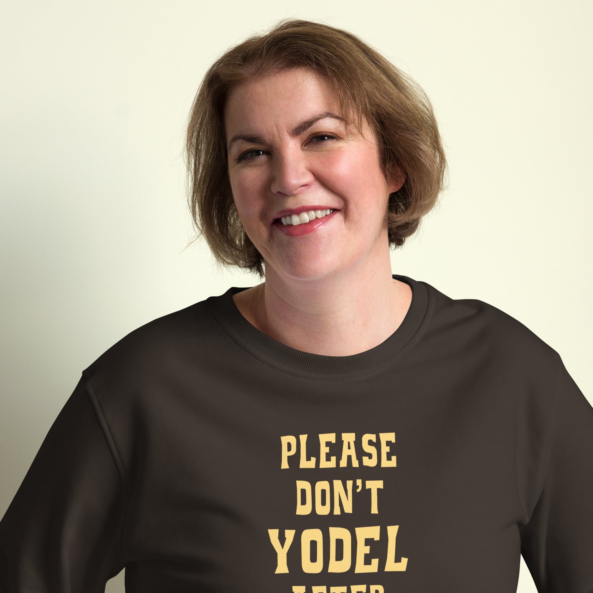 Unisex organic sweatshirt Don't Yodel After Midnight light text