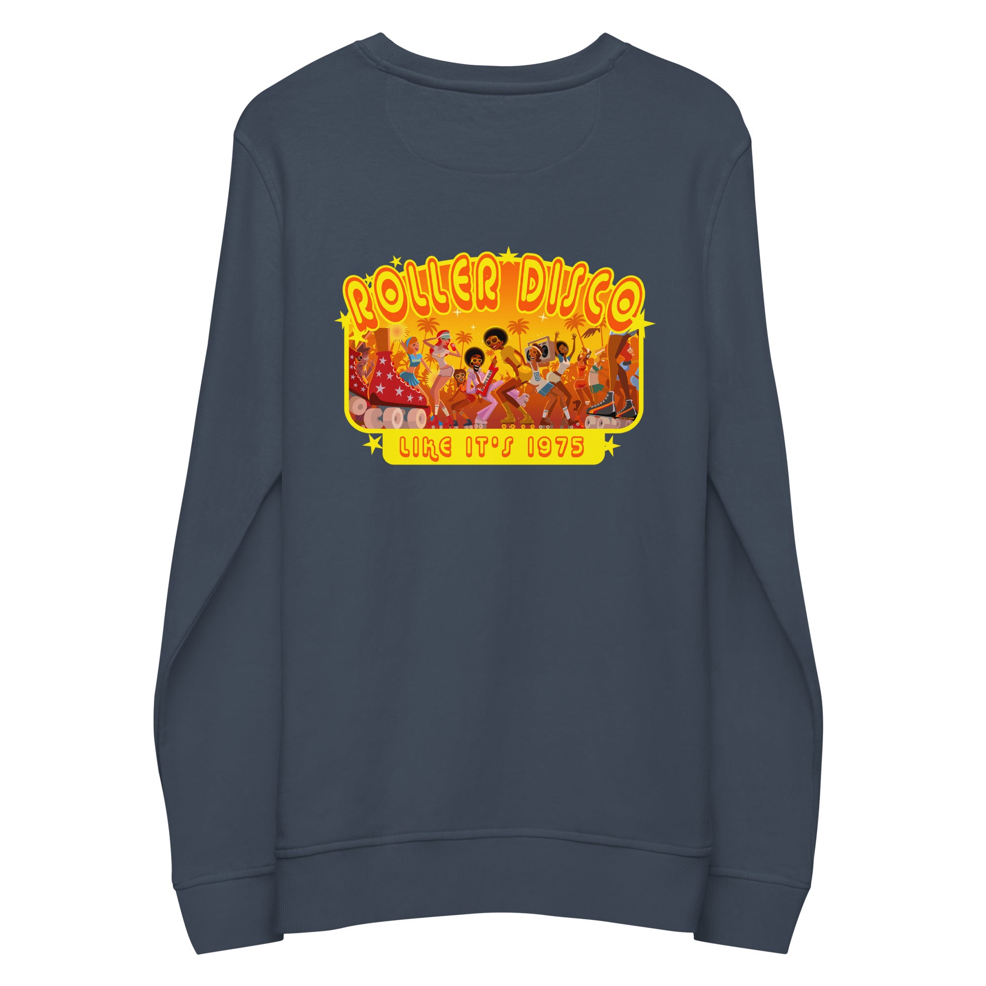 Unisex organic sweatshirt Roller Disco 1975 (front & back)