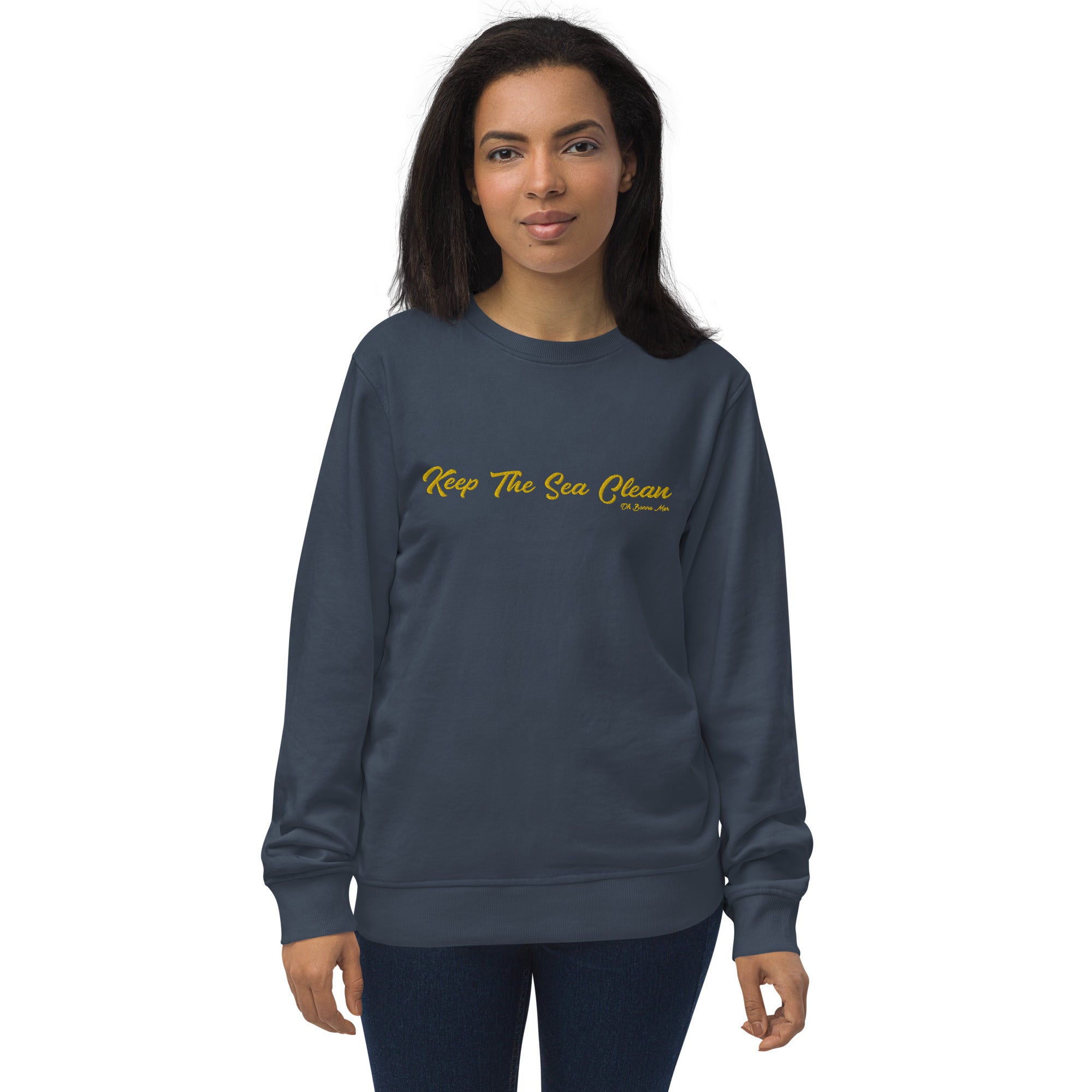 Unisex organic sweatshirt Keep The Sea Clean large gold embroidered pattern