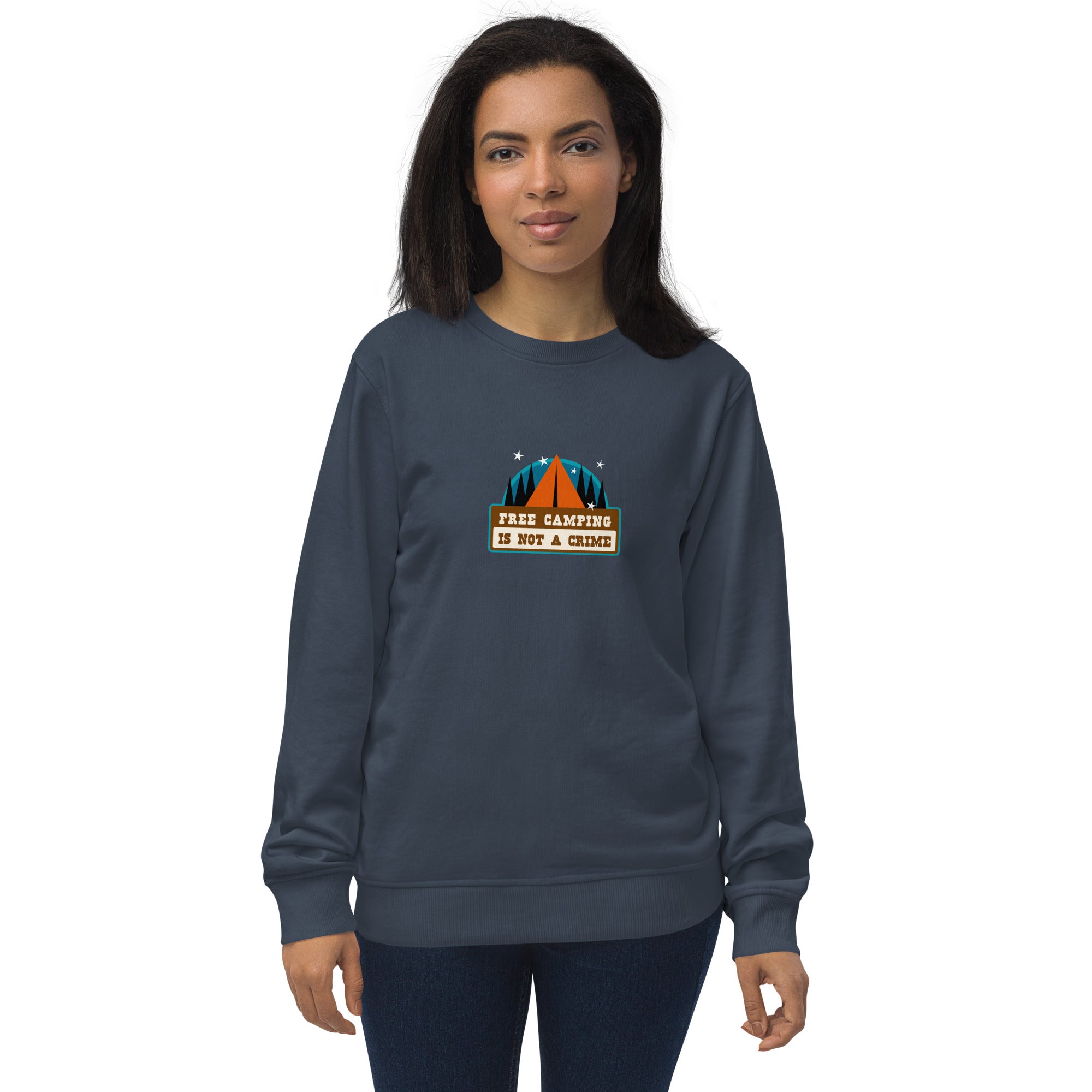 Unisex organic sweatshirt Free camping is not a crime graphic