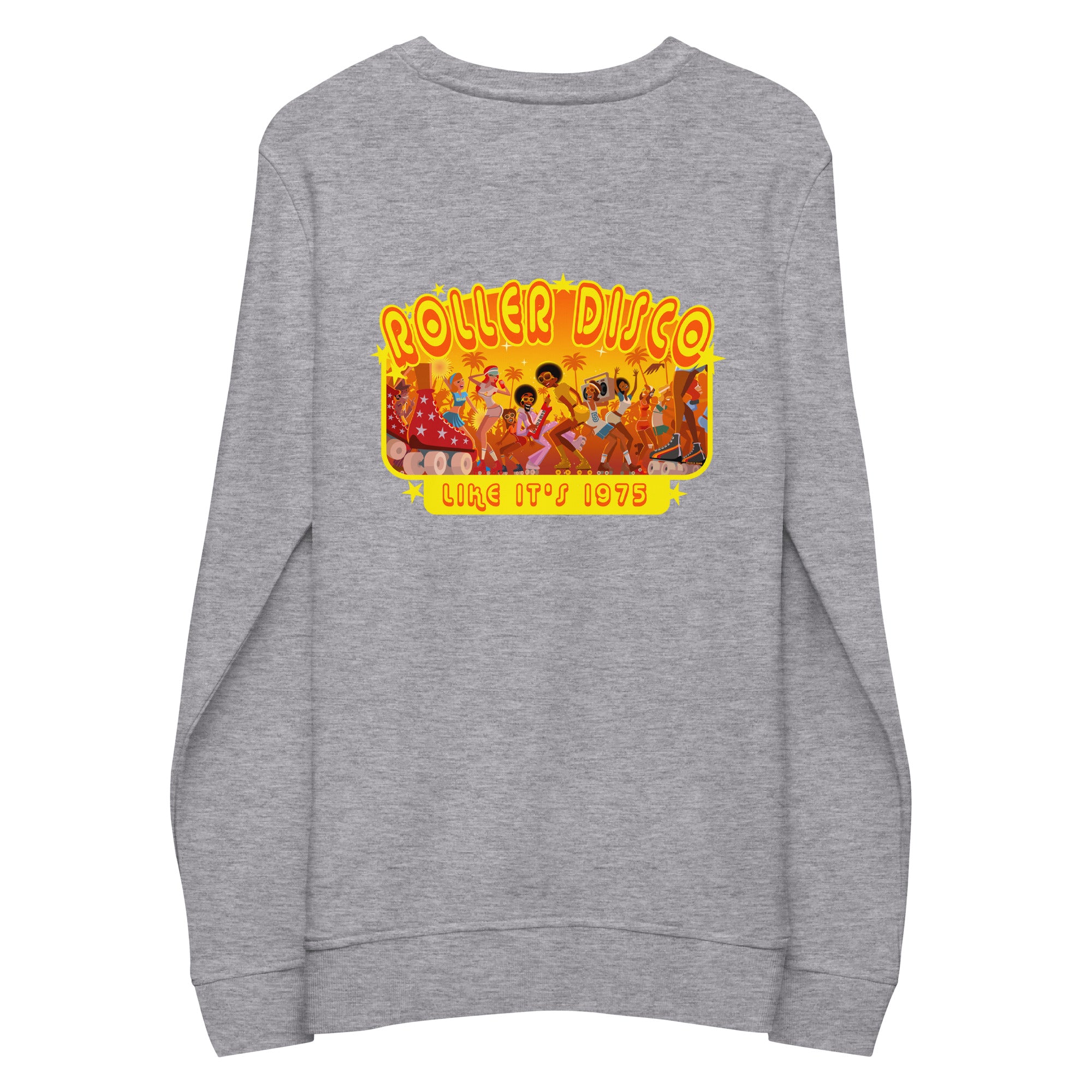 Unisex organic sweatshirt Roller Disco 1975 (front & back)