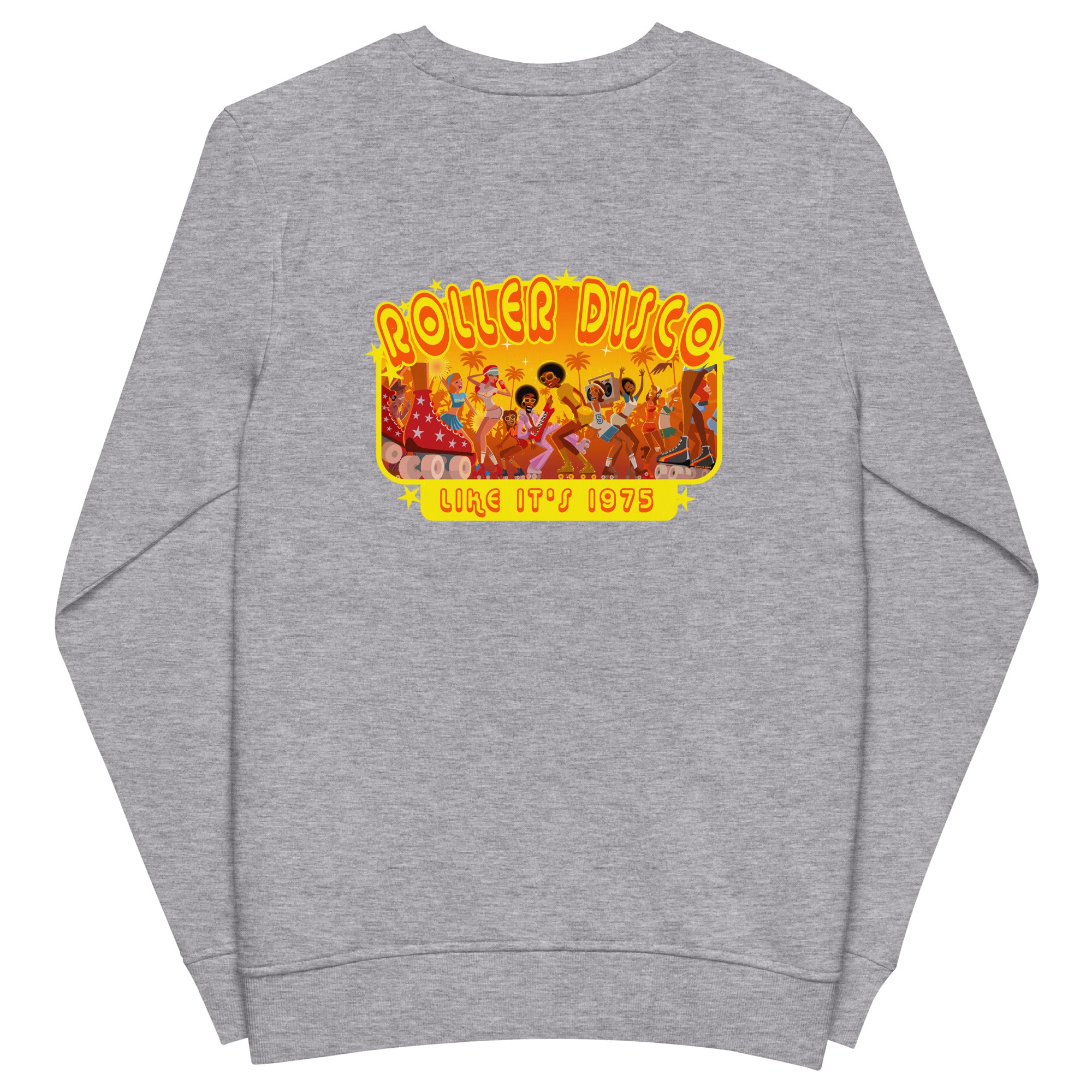 Unisex organic sweatshirt Roller Disco 1975 (front & back)