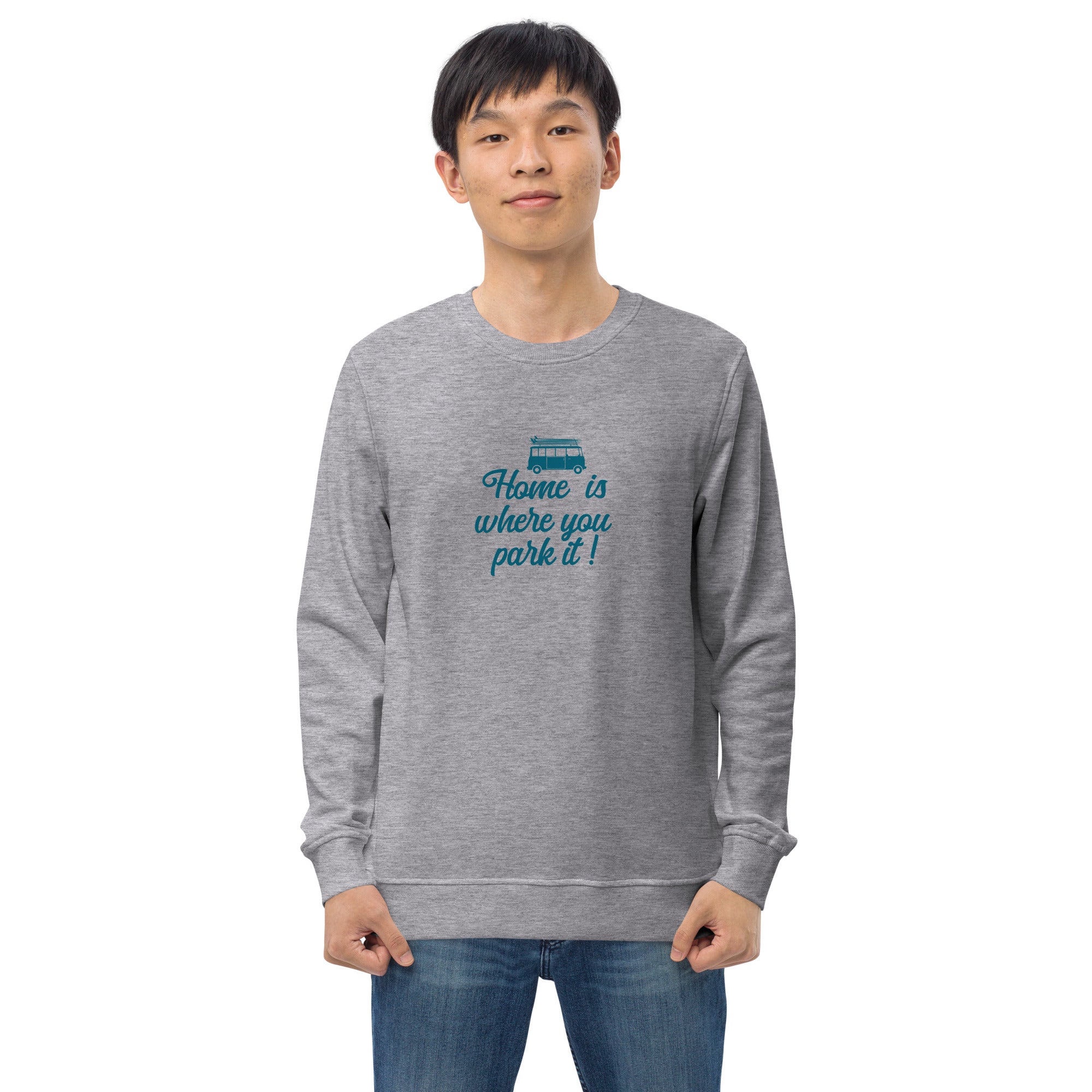 Unisex organic sweatshirt Blue Surf Combi Home is where you park it