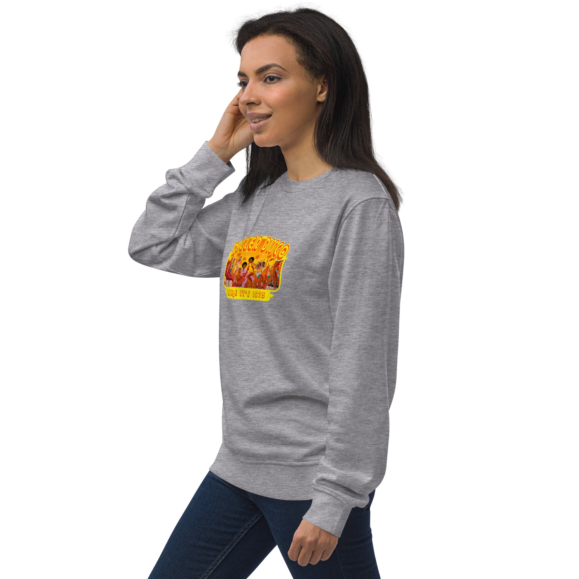 Unisex organic sweatshirt Roller Disco 1975 (front & back)