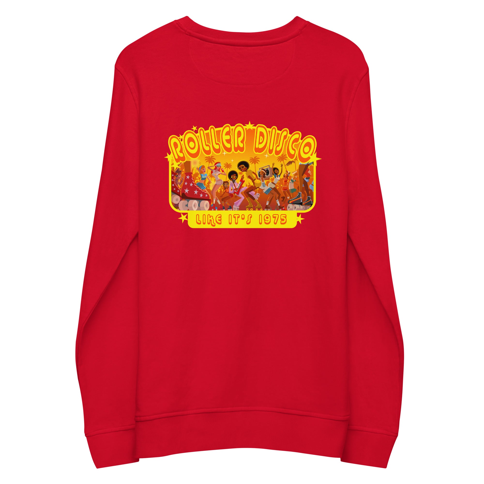 Unisex organic sweatshirt Roller Disco 1975 (front & back)