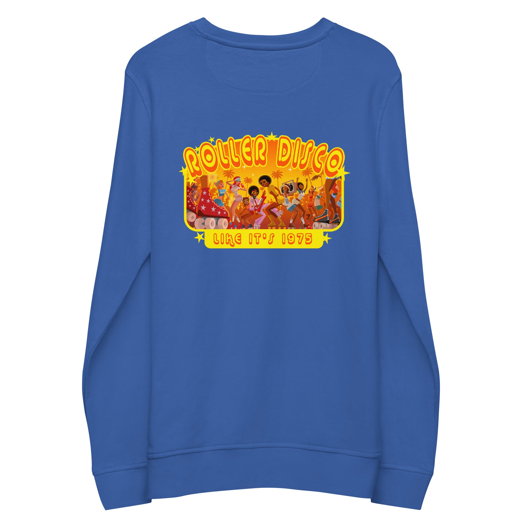 Unisex organic sweatshirt Roller Disco 1975 (front & back)