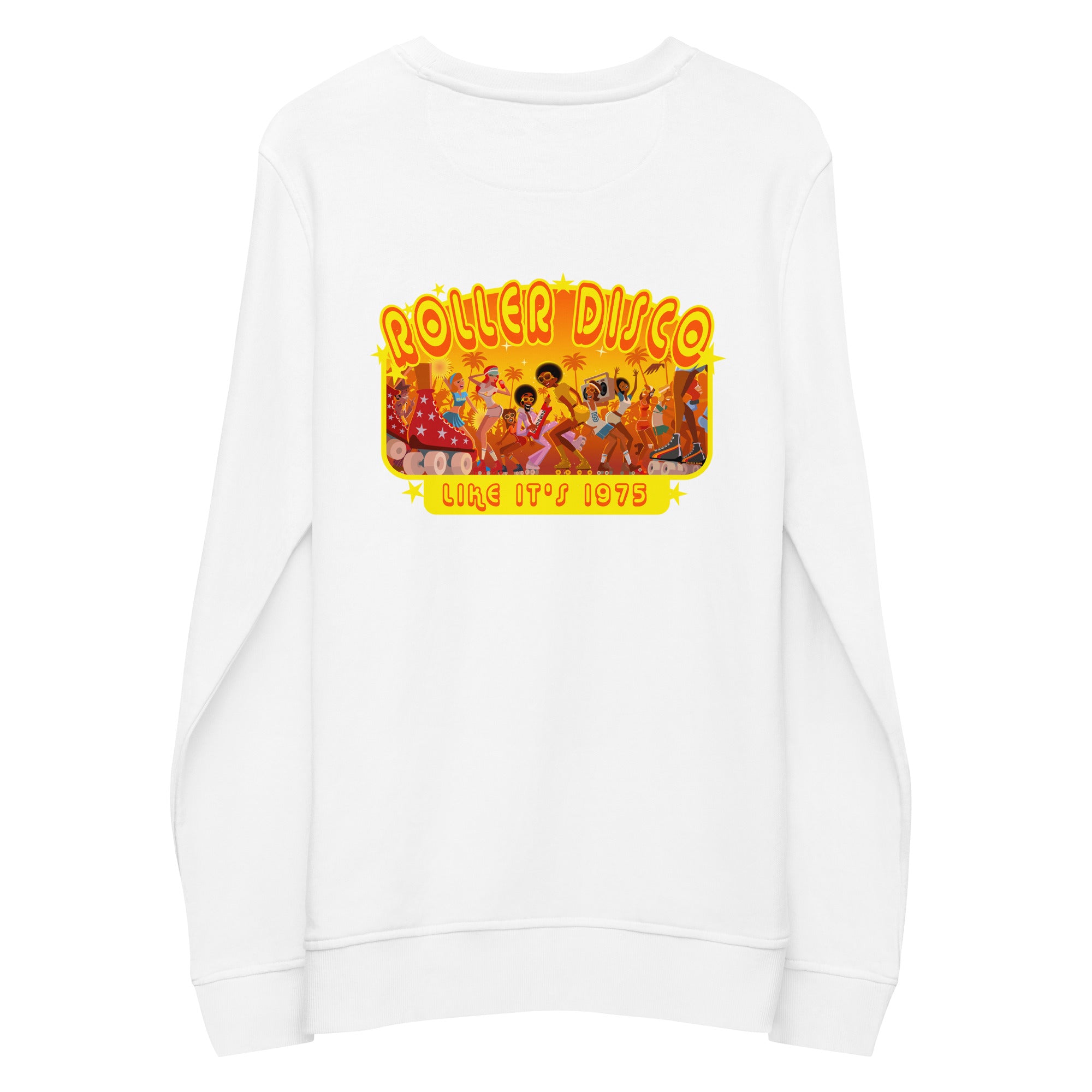 Unisex organic sweatshirt Roller Disco 1975 (front & back)