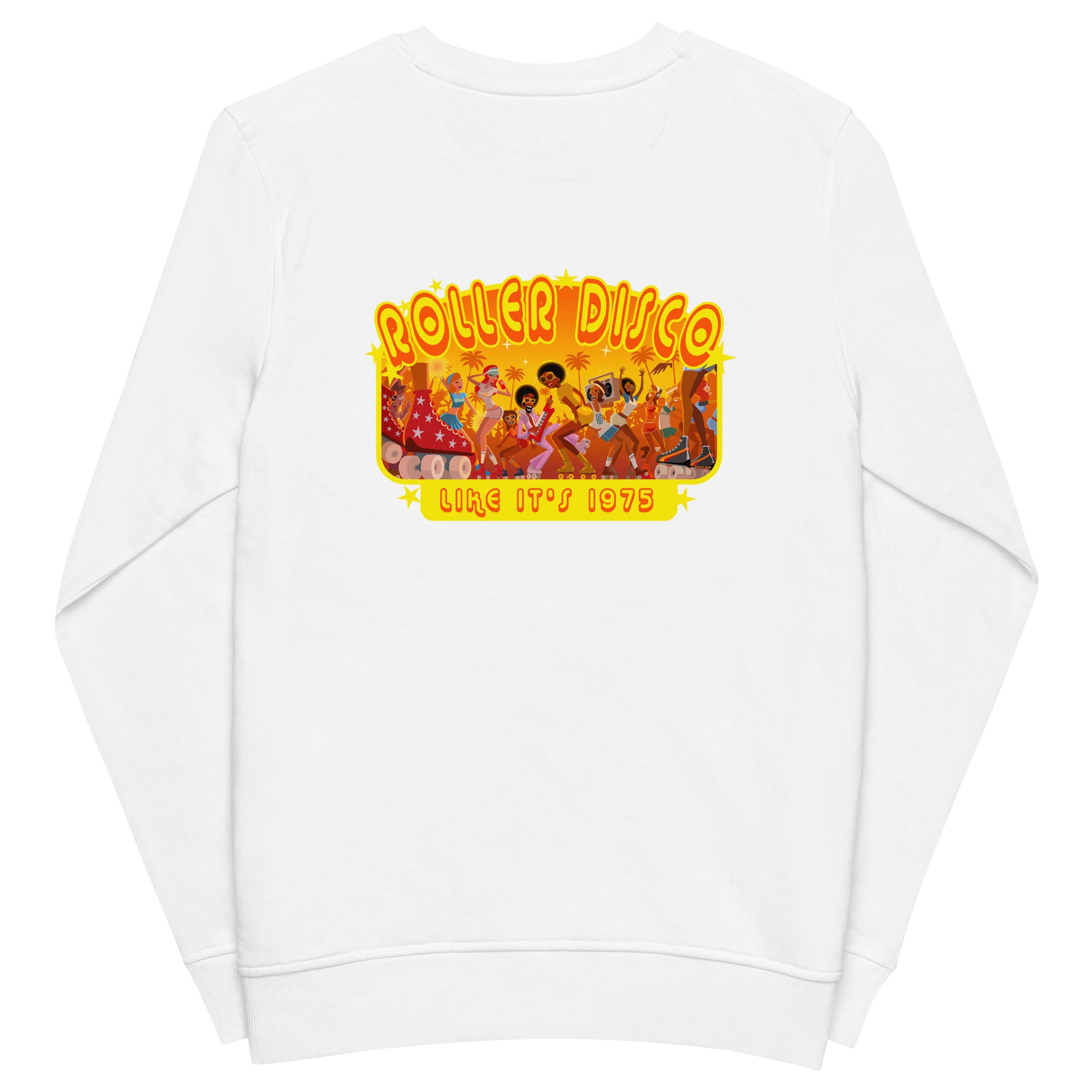 Unisex organic sweatshirt Roller Disco 1975 (front & back)