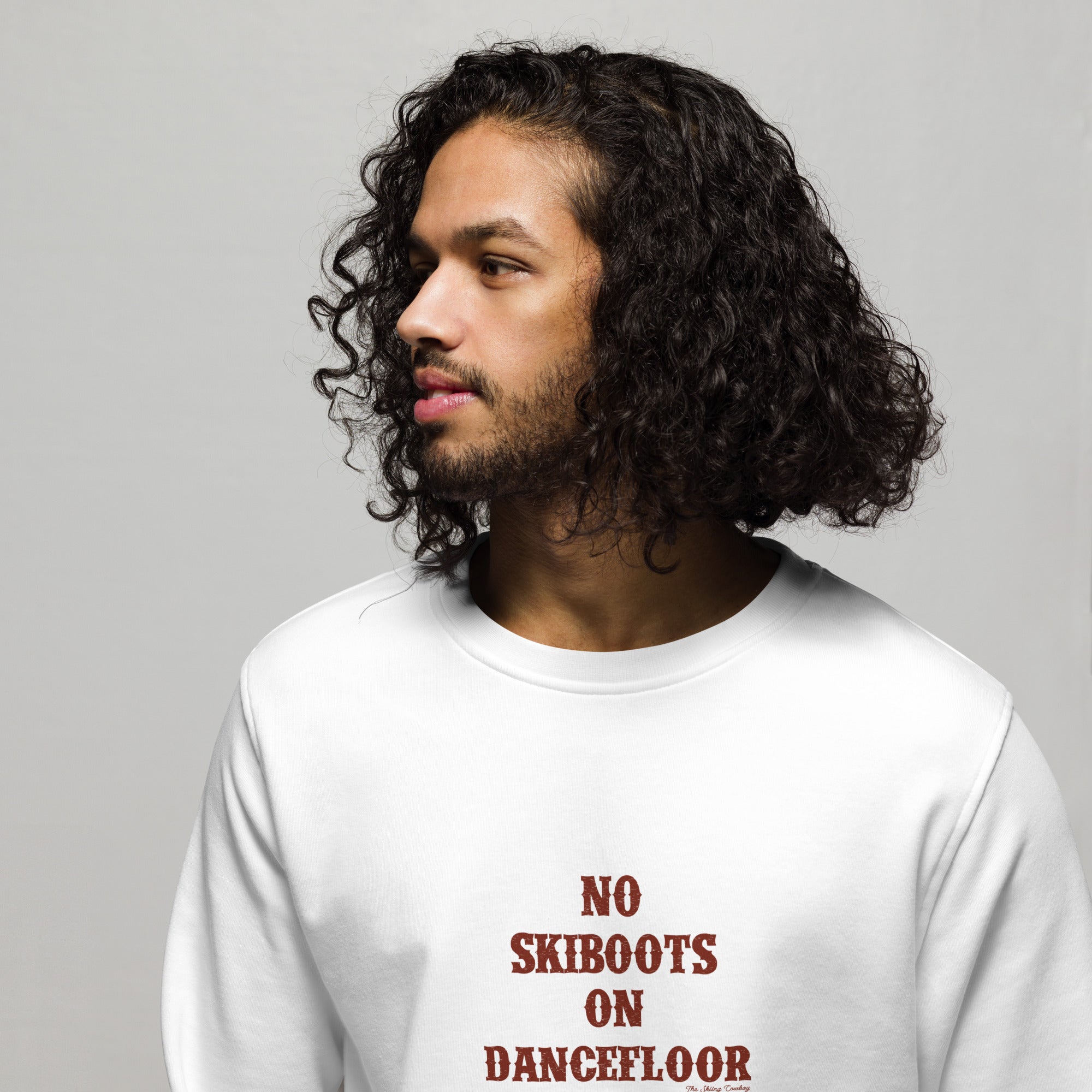 Unisex organic sweatshirt No Skiboots on Dancefloor dark text