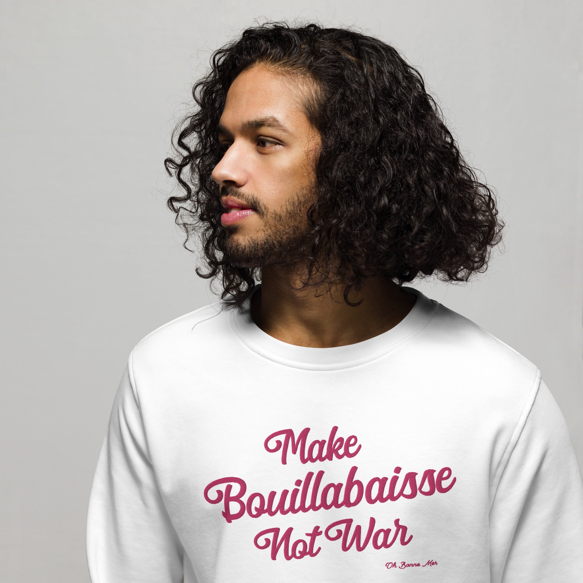 Sweat écologique unisexe Make Bouillabaisse Not War grand motif flamingo brodé