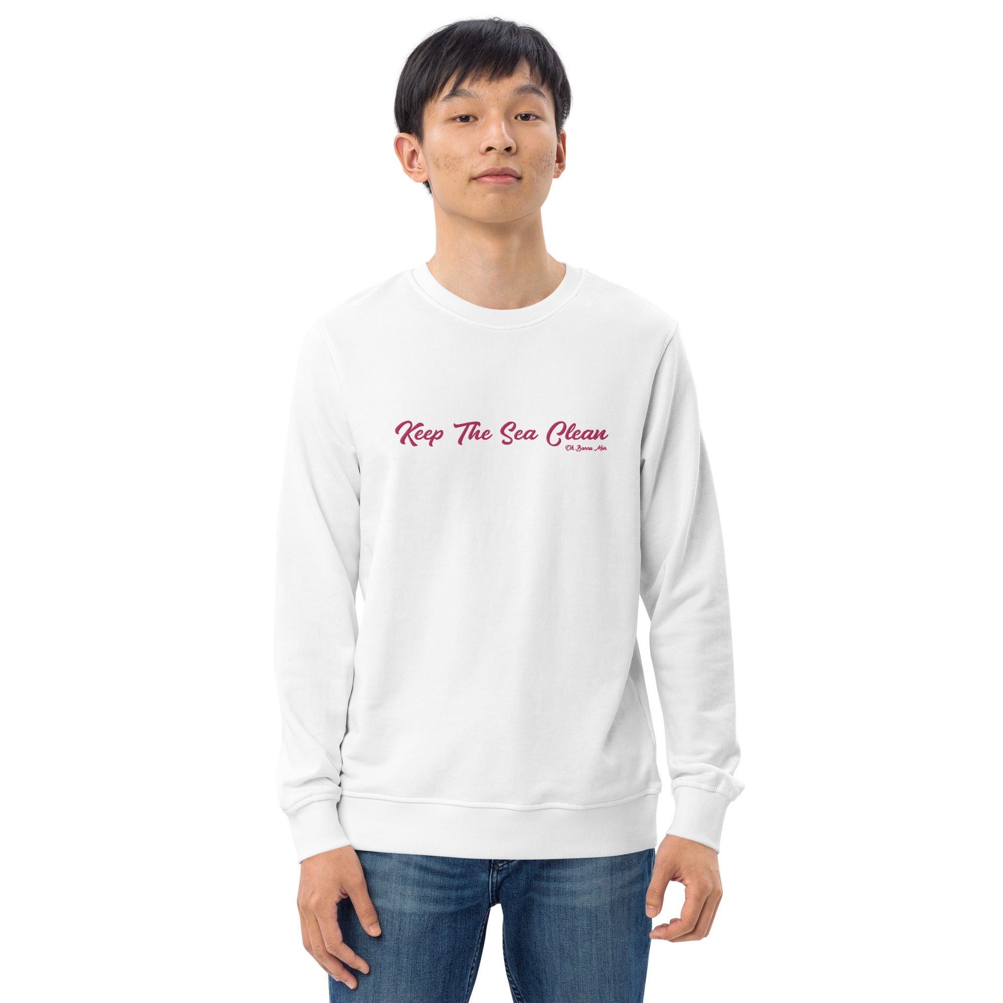 Unisex organic sweatshirt Keep The Sea Clean large flamingo embroidered pattern