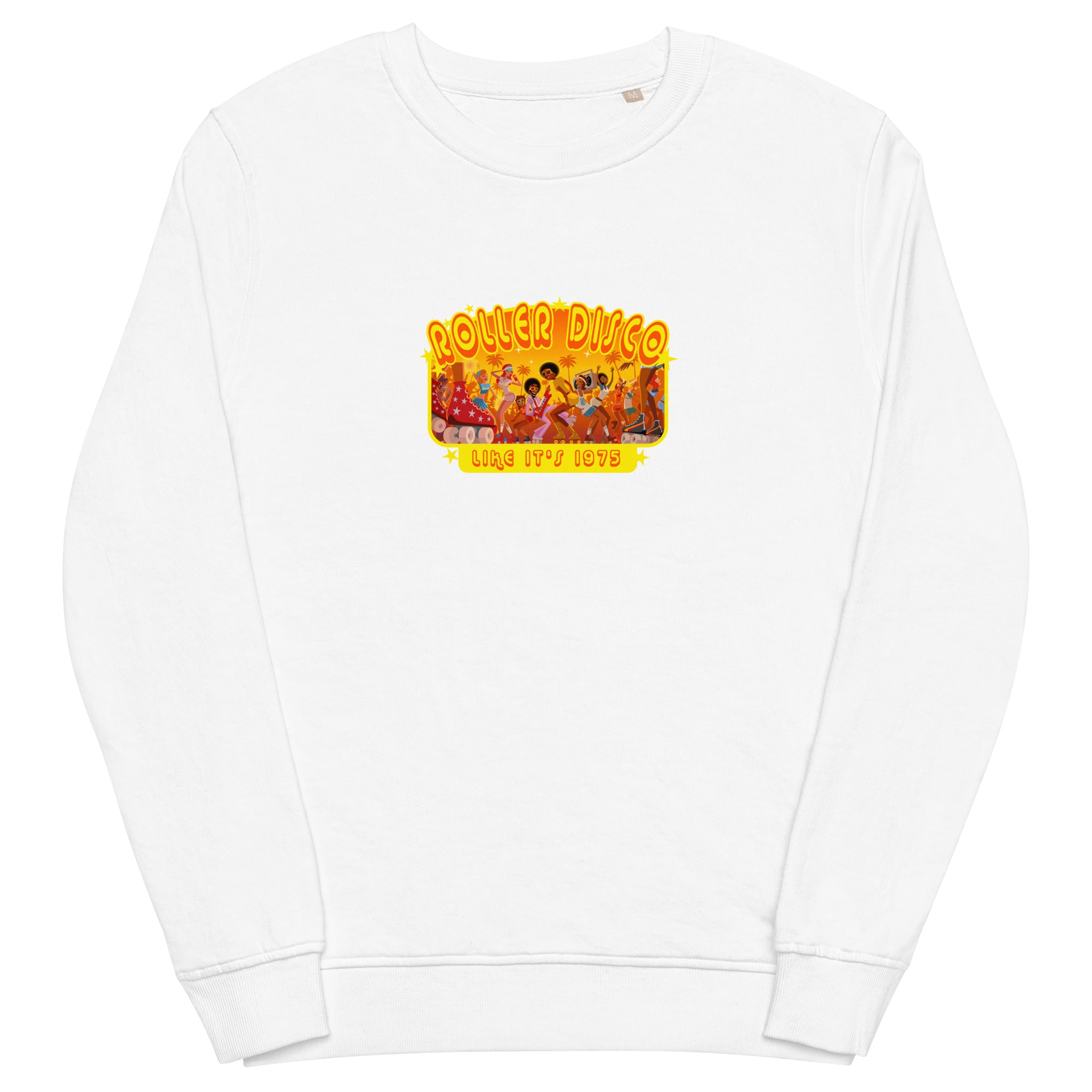 Unisex organic sweatshirt Roller Disco 1975 (front & back)