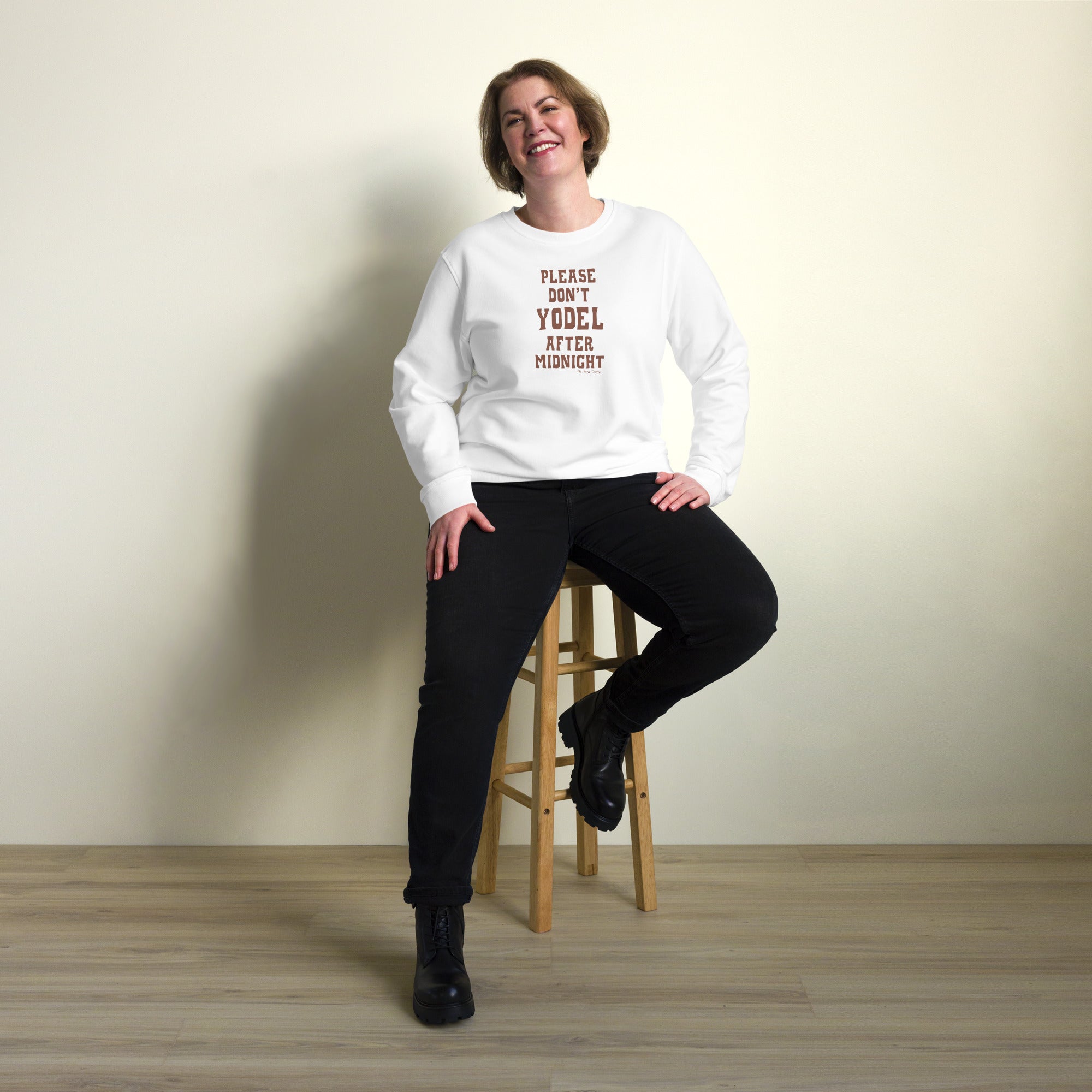 Unisex organic sweatshirt Don't Yodel After Midnight dark text