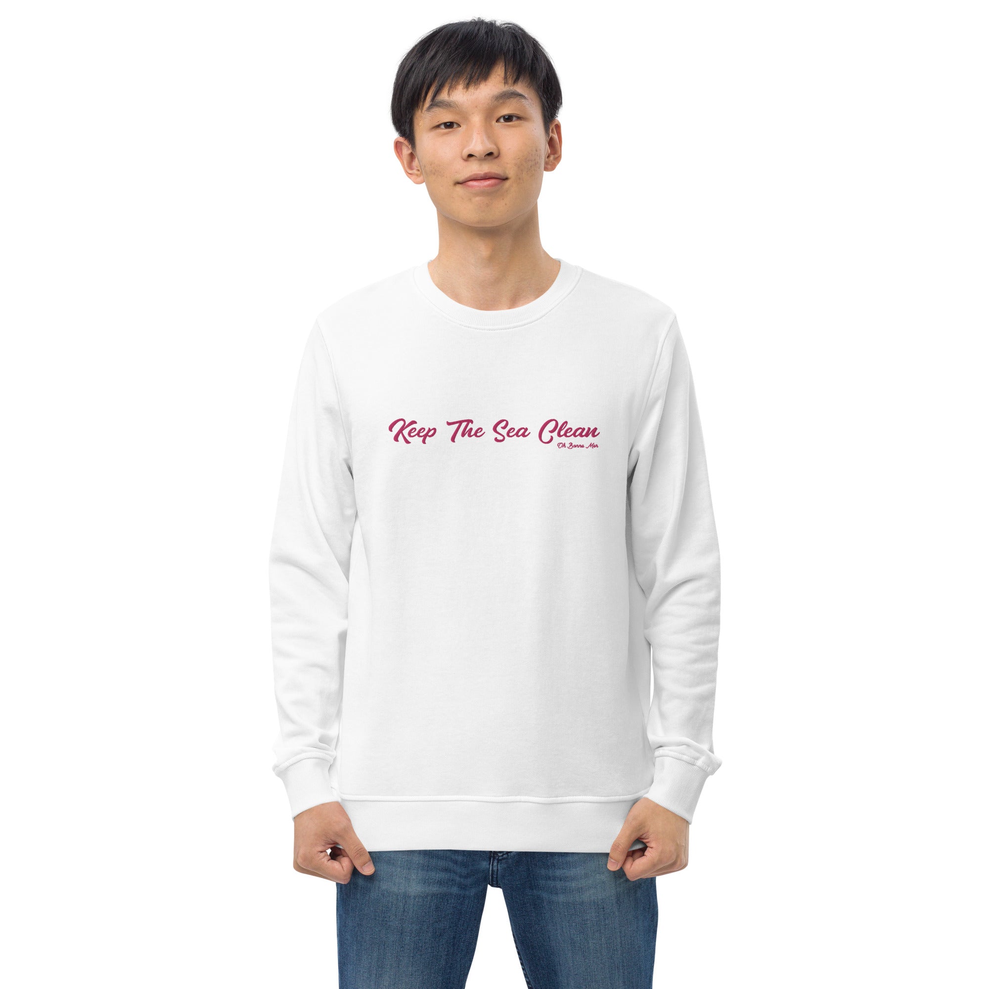 Unisex organic sweatshirt Keep The Sea Clean large flamingo embroidered pattern